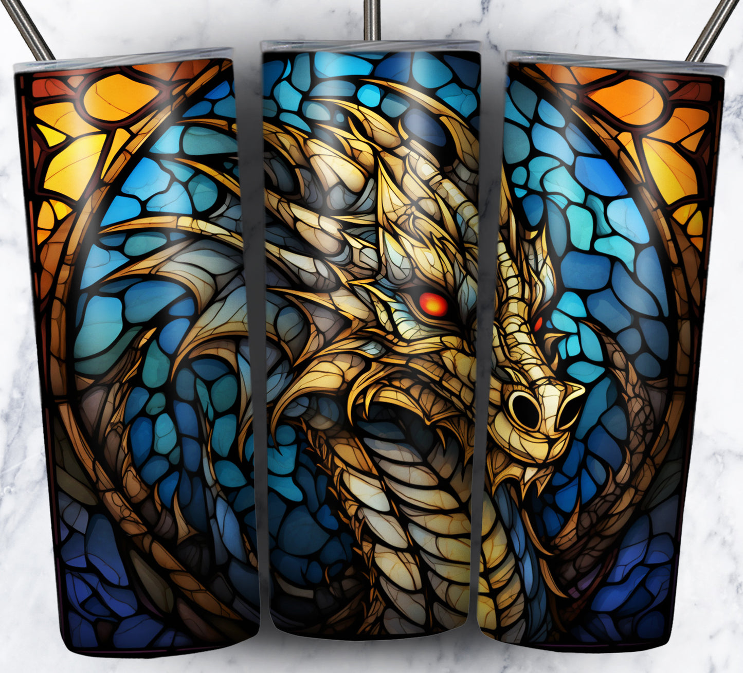 Dragon StainGlass Sublimation 20oz Tumbler Images Bundle