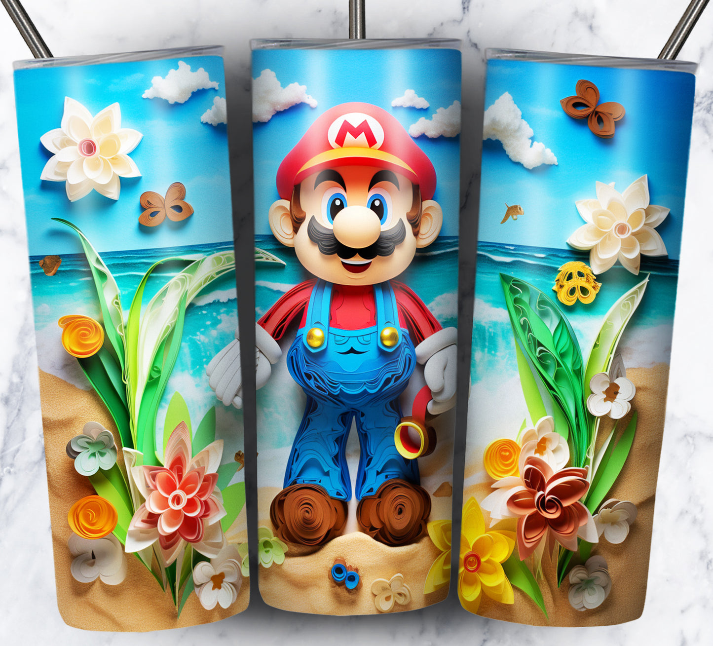 Cartoon Paper Beach Sublimation 20oz Tumbler Images Bundle