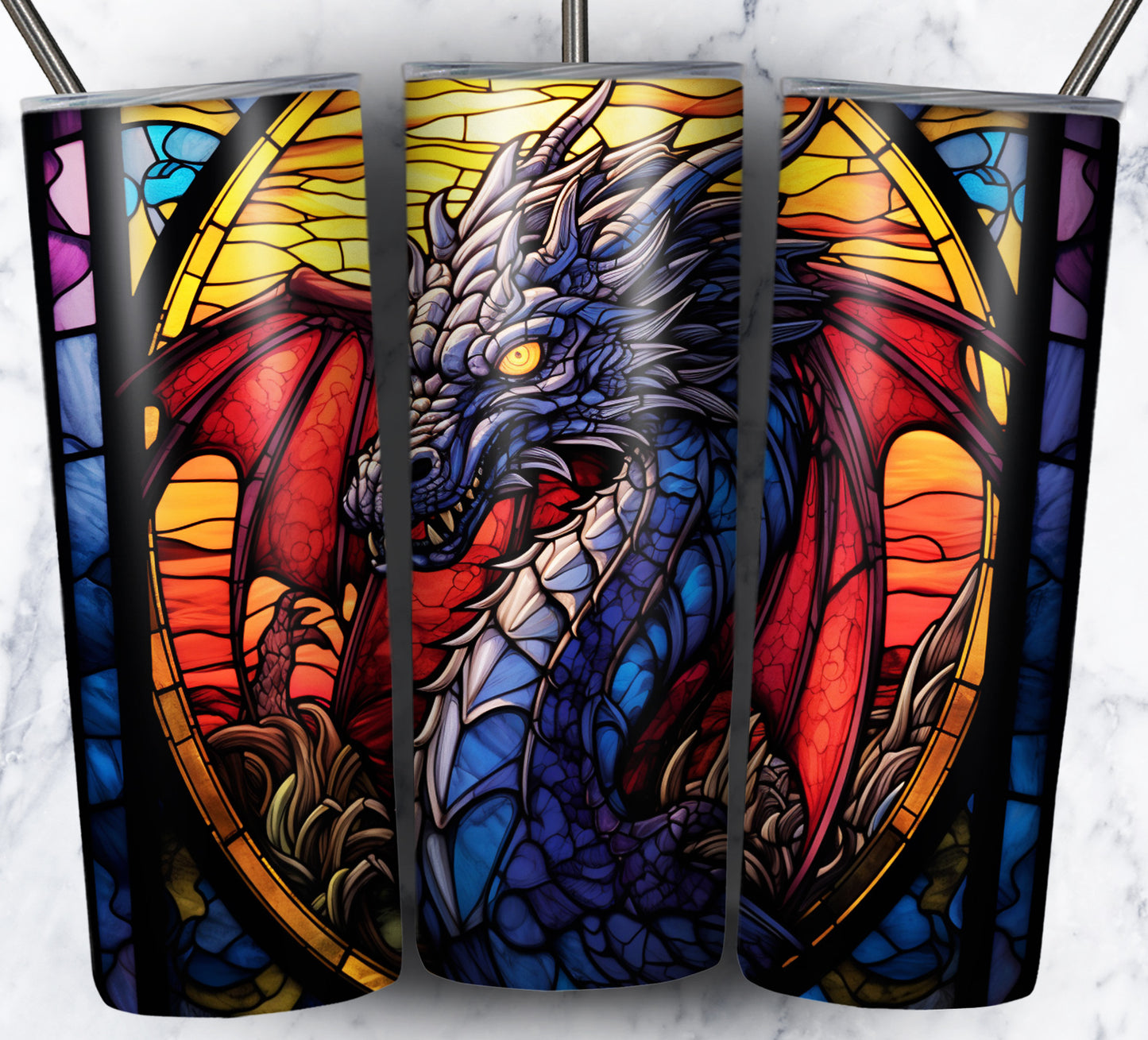 Dragon StainGlass Sublimation 20oz Tumbler Images Bundle