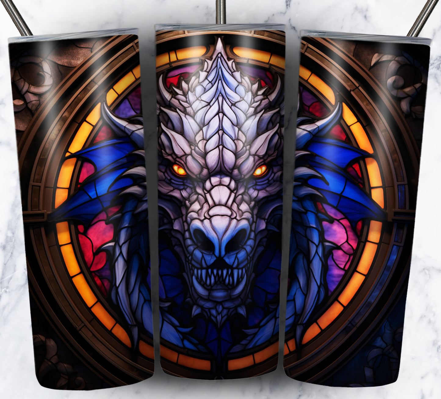 Dragon StainGlass Sublimation 20oz Tumbler Images Bundle