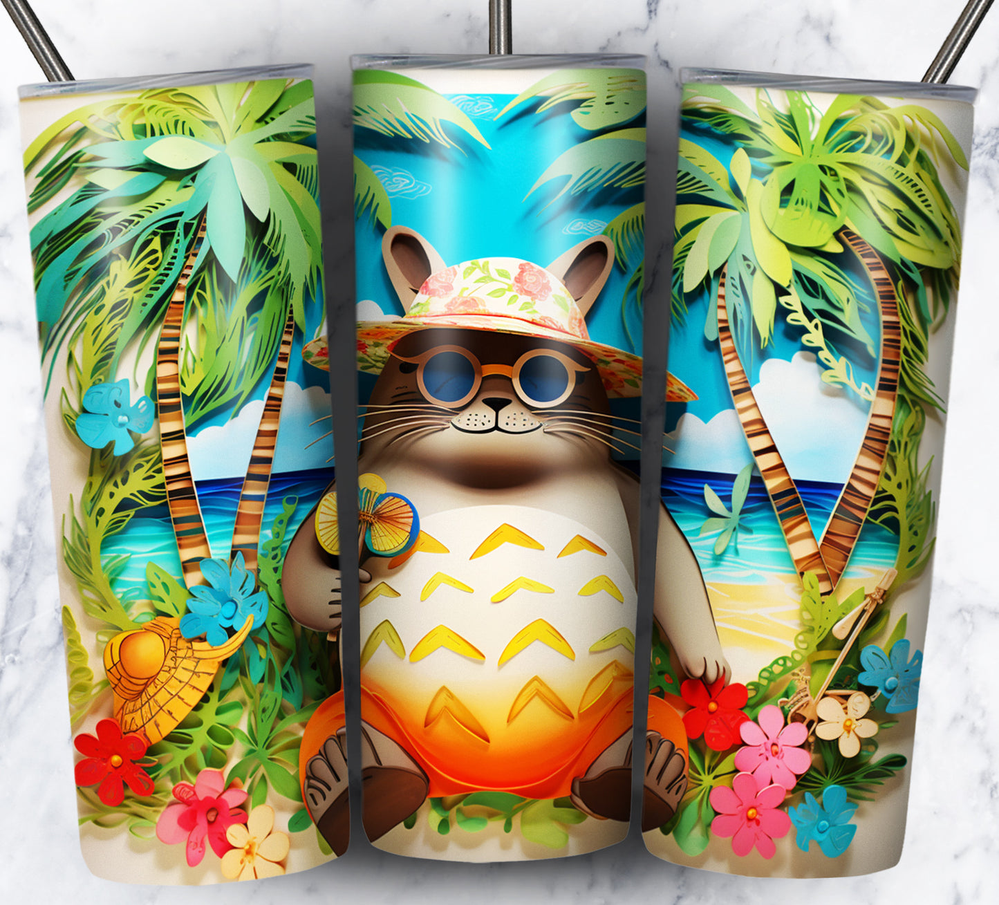 Cartoon Paper Beach Sublimation 20oz Tumbler Images Bundle