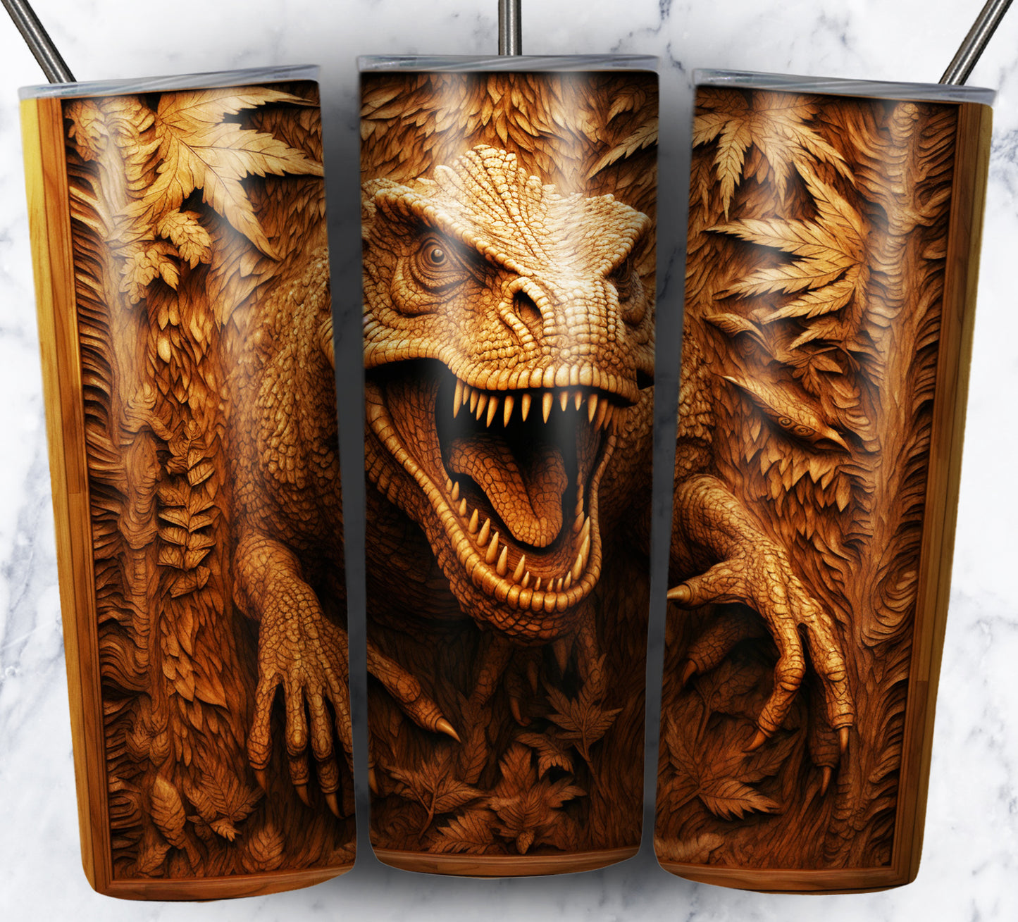 20 Wood Carved Dinos Sublimation 20oz Images Bundle