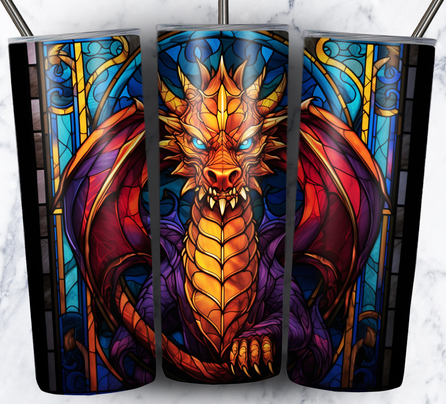 Dragon StainGlass Sublimation 20oz Tumbler Images Bundle