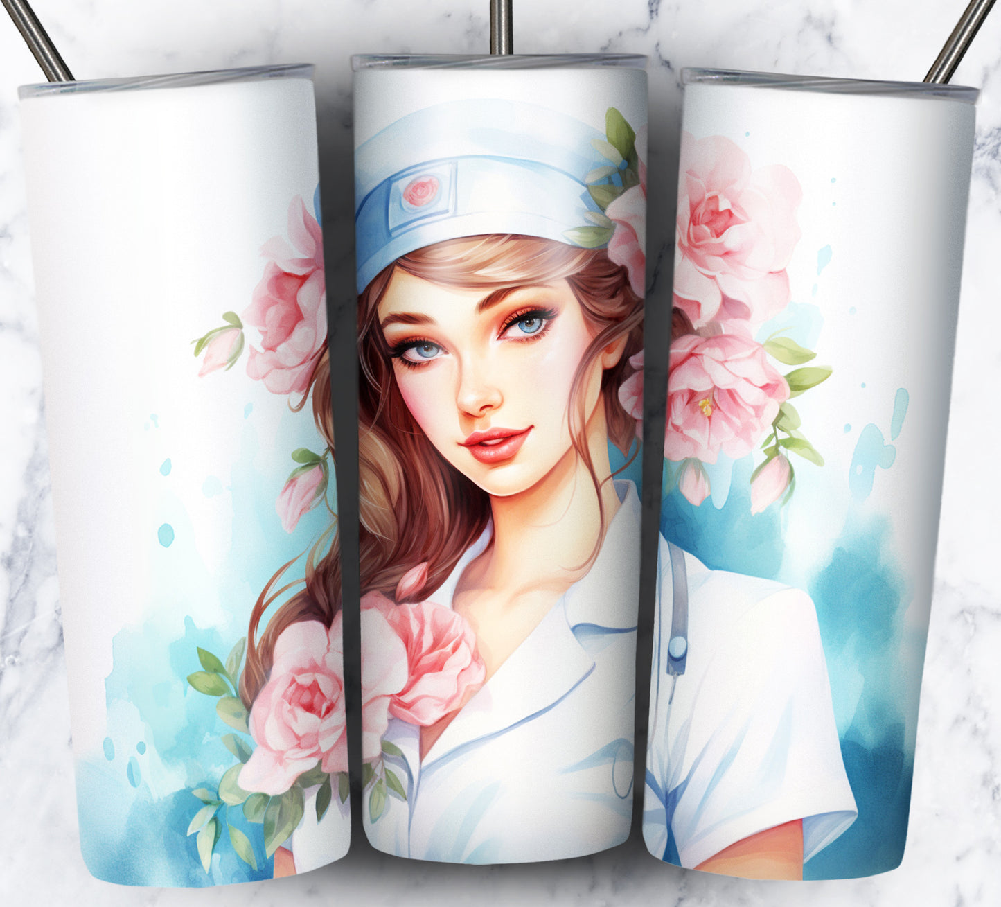 Nurse Floral Sublimation 20oz Tumbler Images Bundle