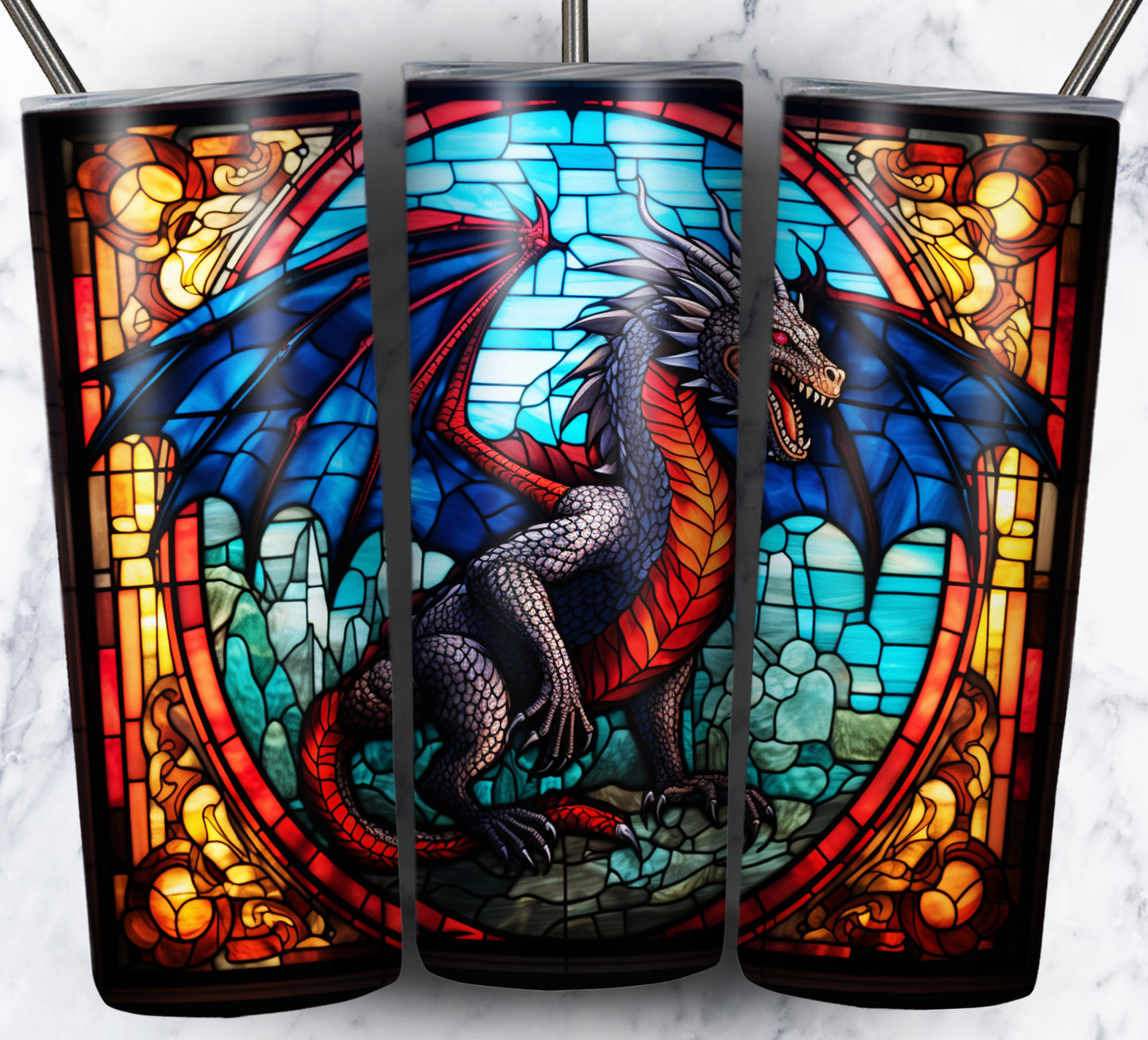 Dragon StainGlass Sublimation 20oz Tumbler Images Bundle