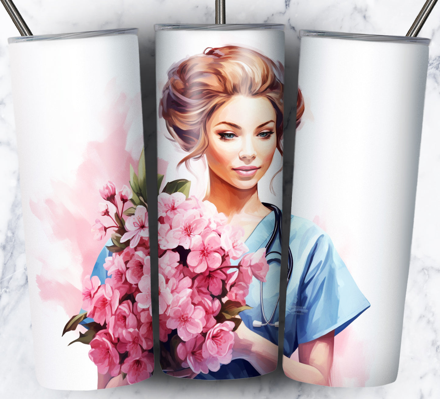 Nurse Floral Sublimation 20oz Tumbler Images Bundle