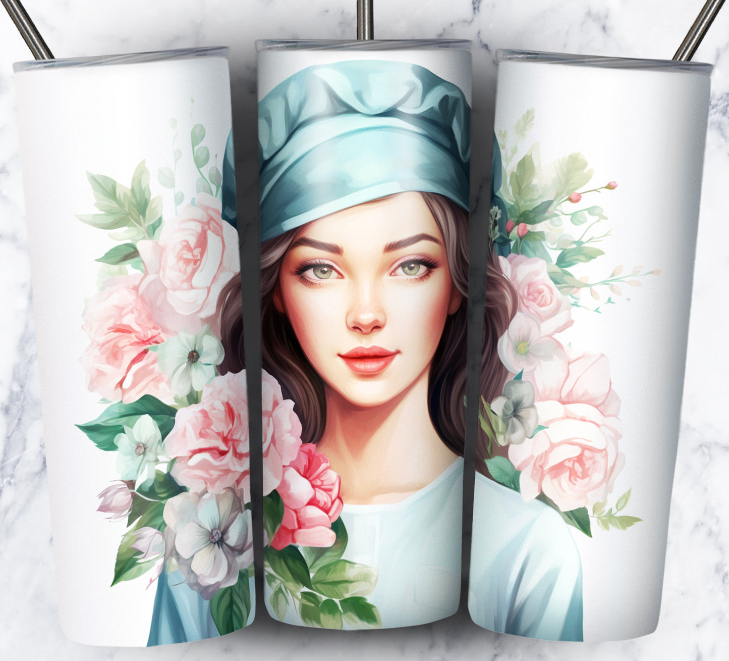 Nurse Floral Sublimation 20oz Tumbler Images Bundle