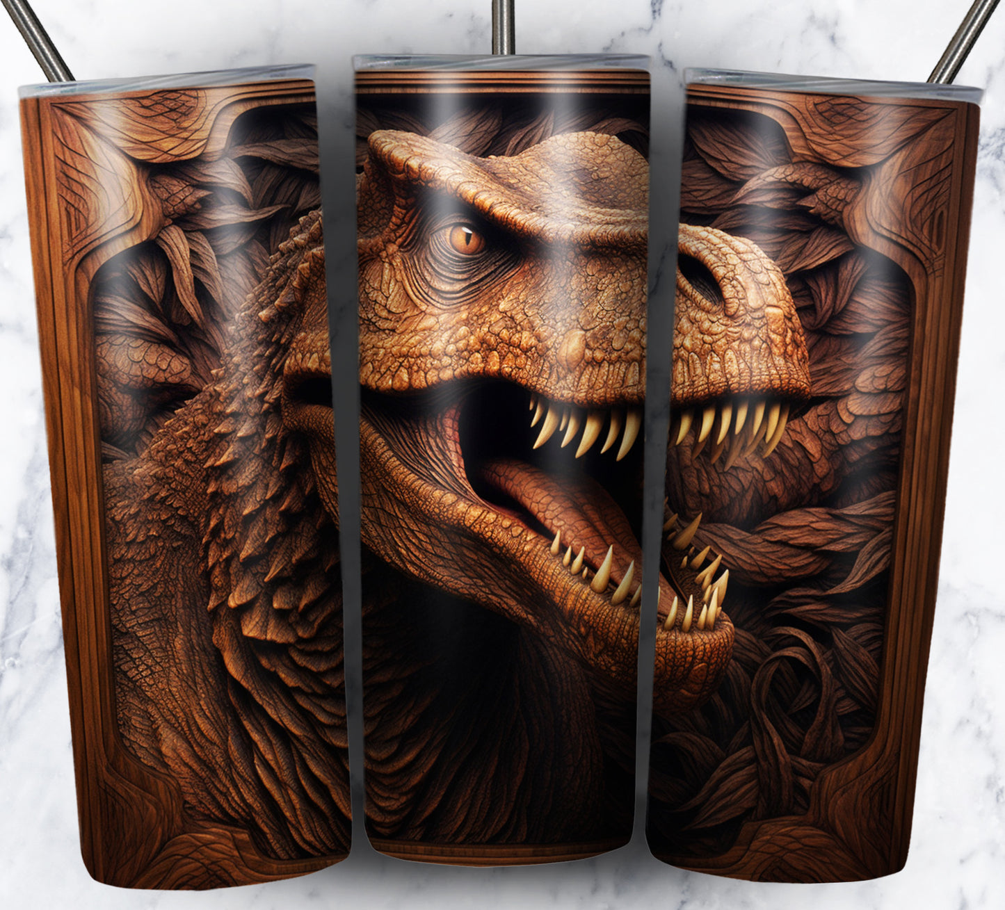 20 Wood Carved Dinos Sublimation 20oz Images Bundle