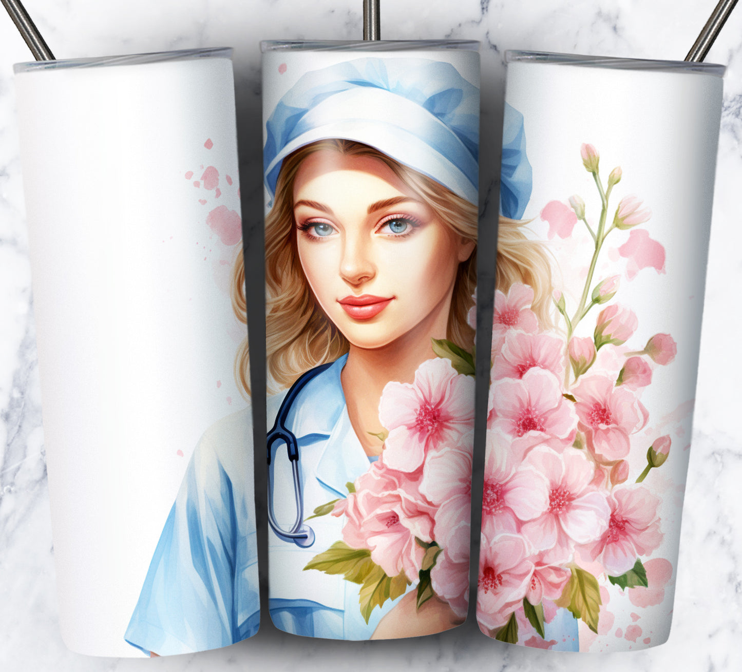 Nurse Floral Sublimation 20oz Tumbler Images Bundle