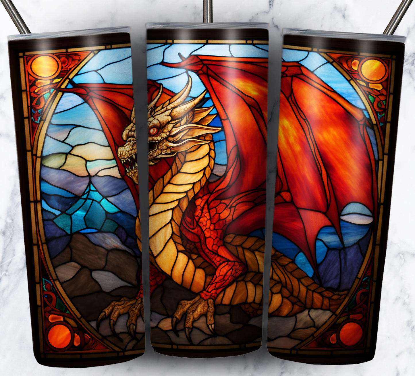 Dragon StainGlass Sublimation 20oz Tumbler Images Bundle