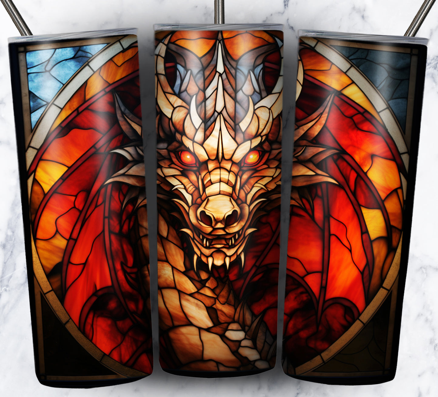 Dragon StainGlass Sublimation 20oz Tumbler Images Bundle