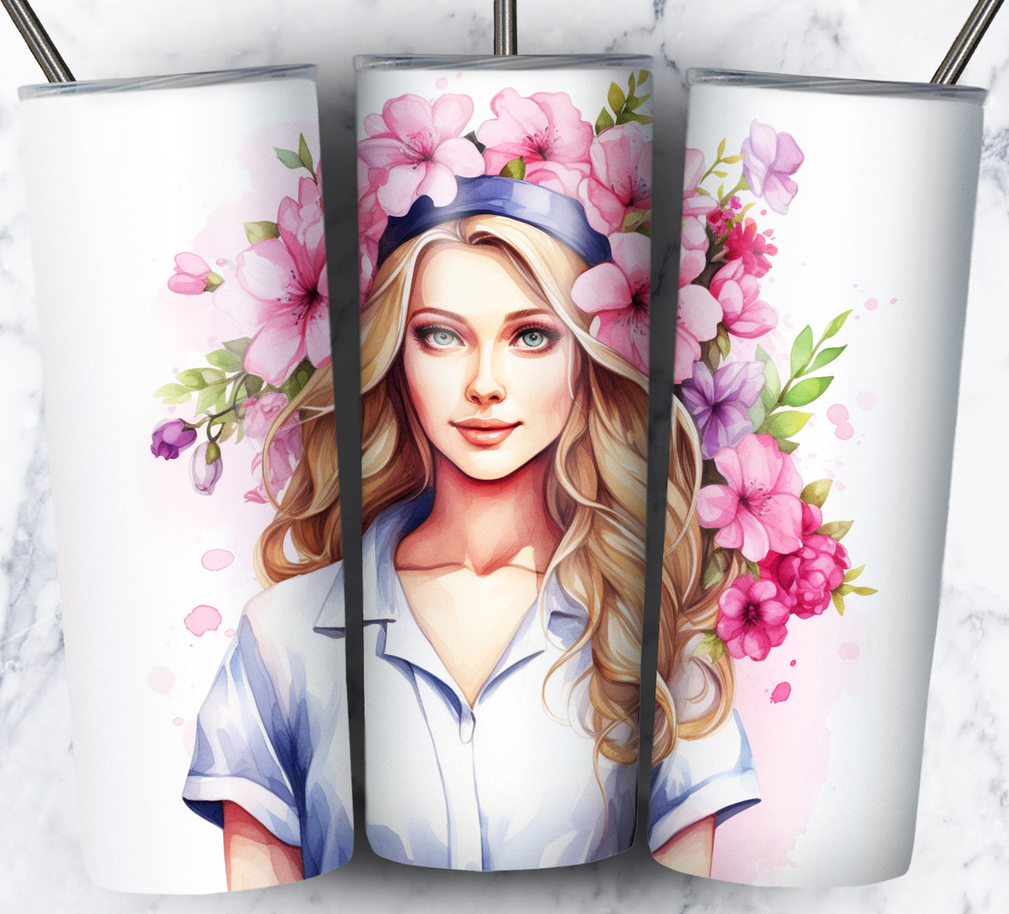 Nurse Floral Sublimation 20oz Tumbler Images Bundle