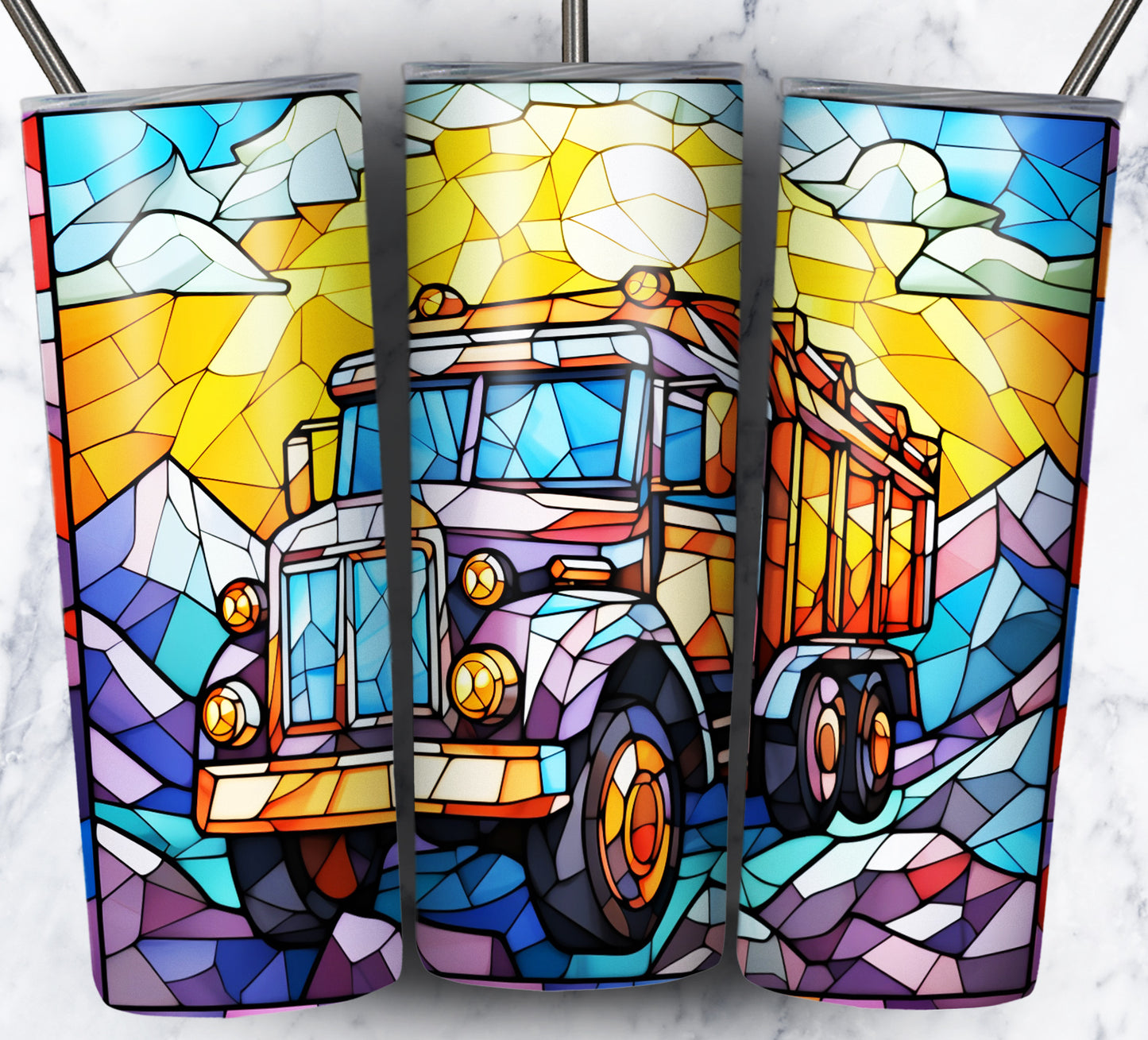 40+ Stain Glass Work Vehicles Sublimation 20oz Images Bundle