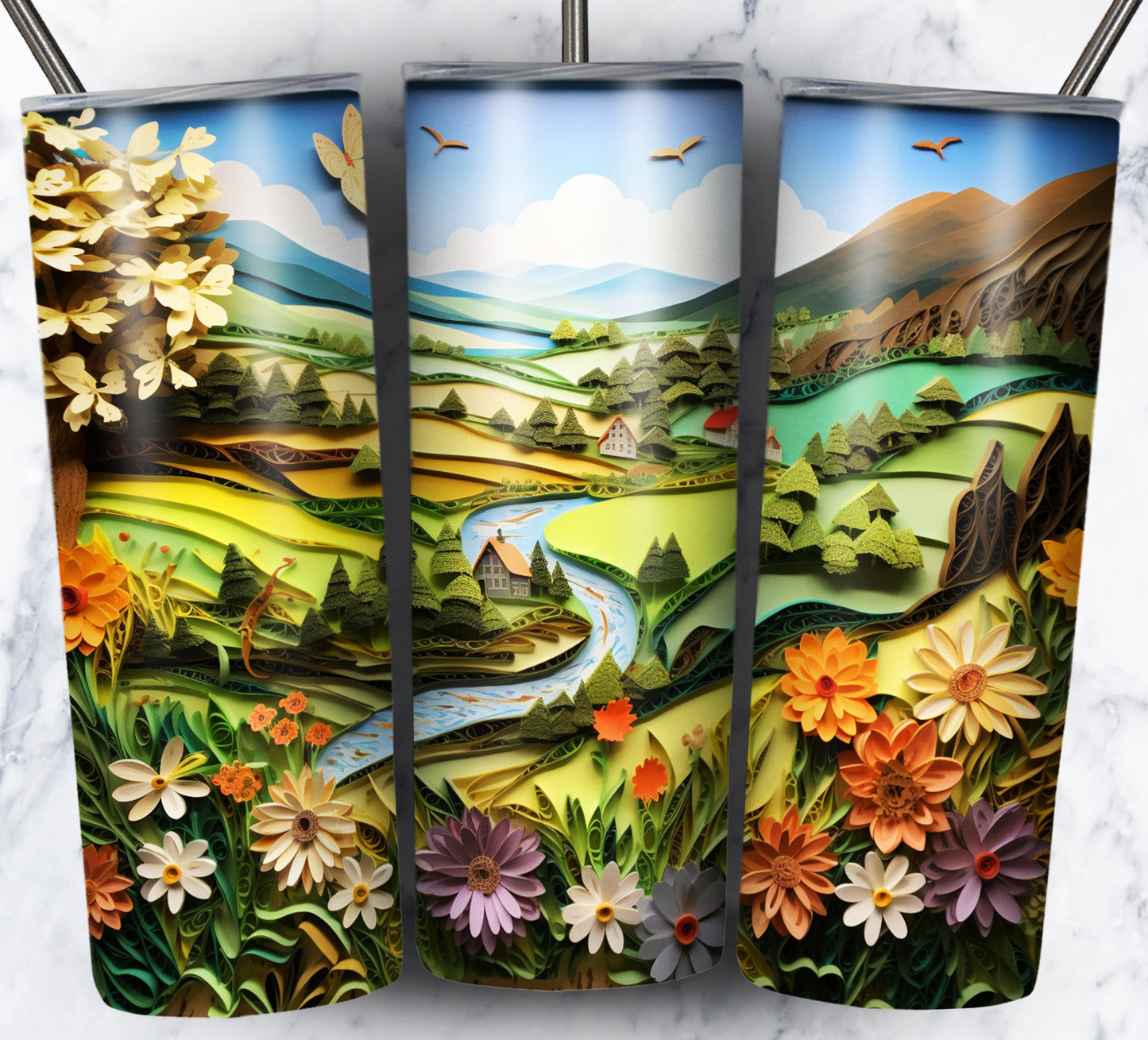 Paper Art Scenery Sublimation 20oz Tumbler Images Bundle