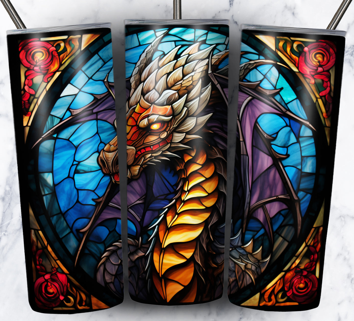 Dragon StainGlass Sublimation 20oz Tumbler Images Bundle