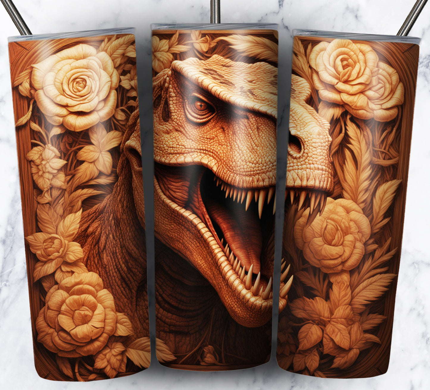 20 Wood Carved Dinos Sublimation 20oz Images Bundle