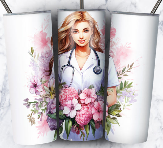 Nurse Floral Sublimation 20oz Tumbler Images Bundle