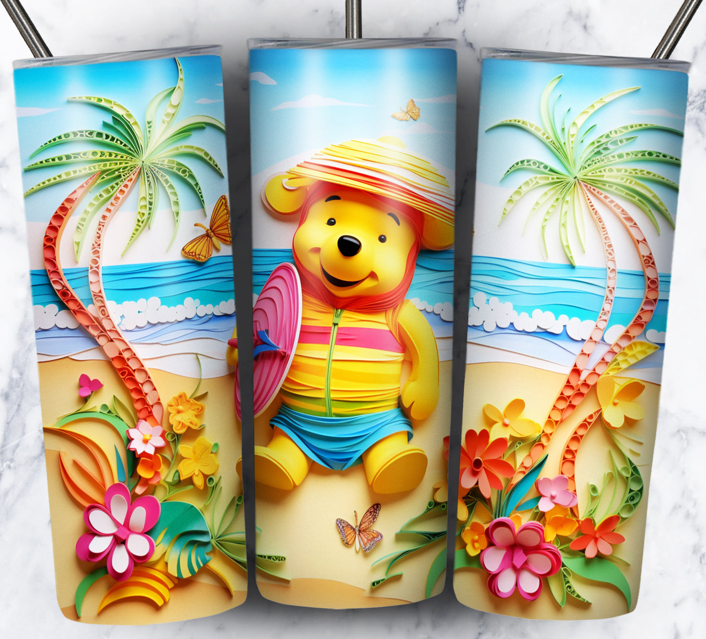 Cartoon Paper Beach Sublimation 20oz Tumbler Images Bundle