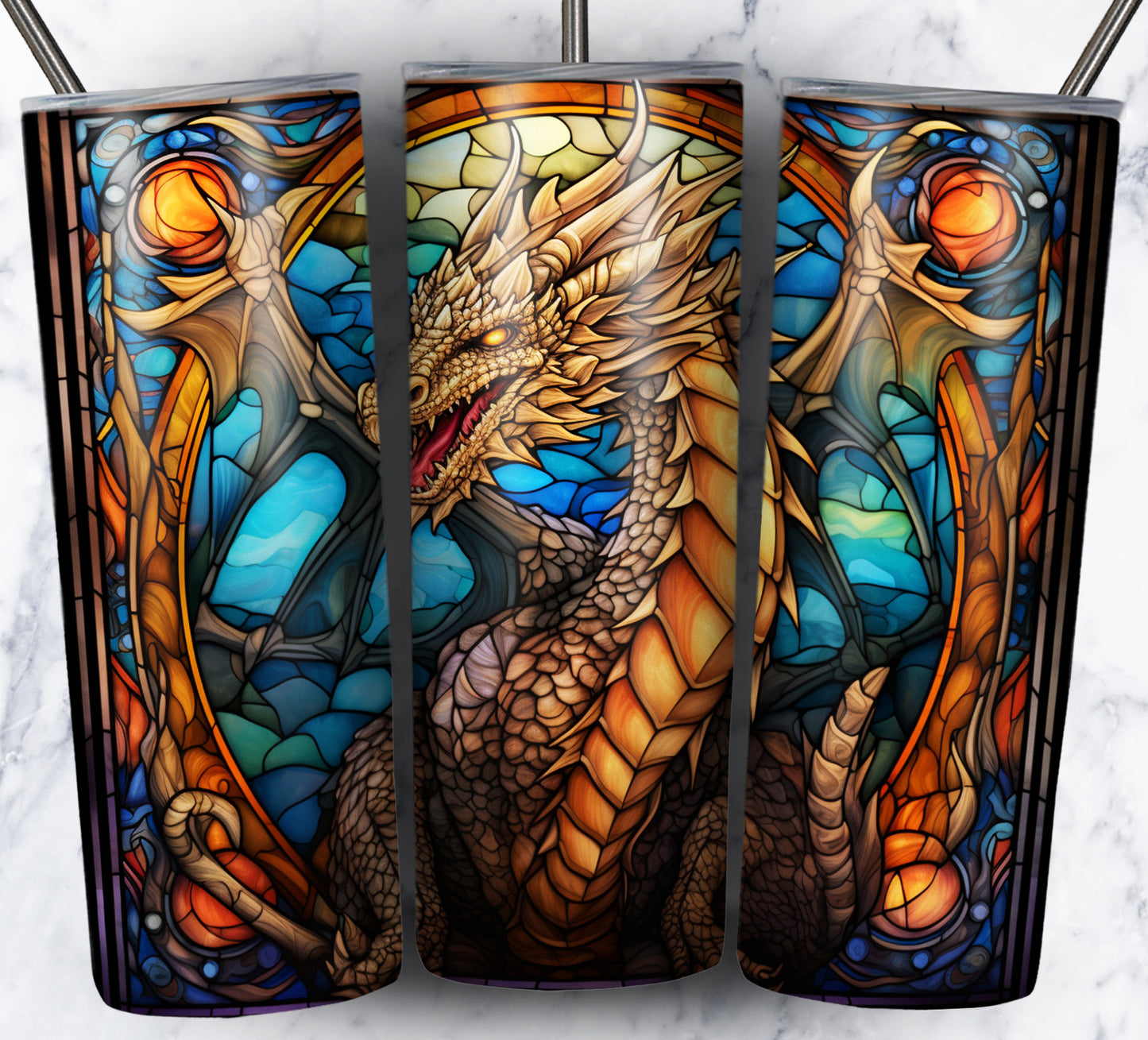 Dragon StainGlass Sublimation 20oz Tumbler Images Bundle