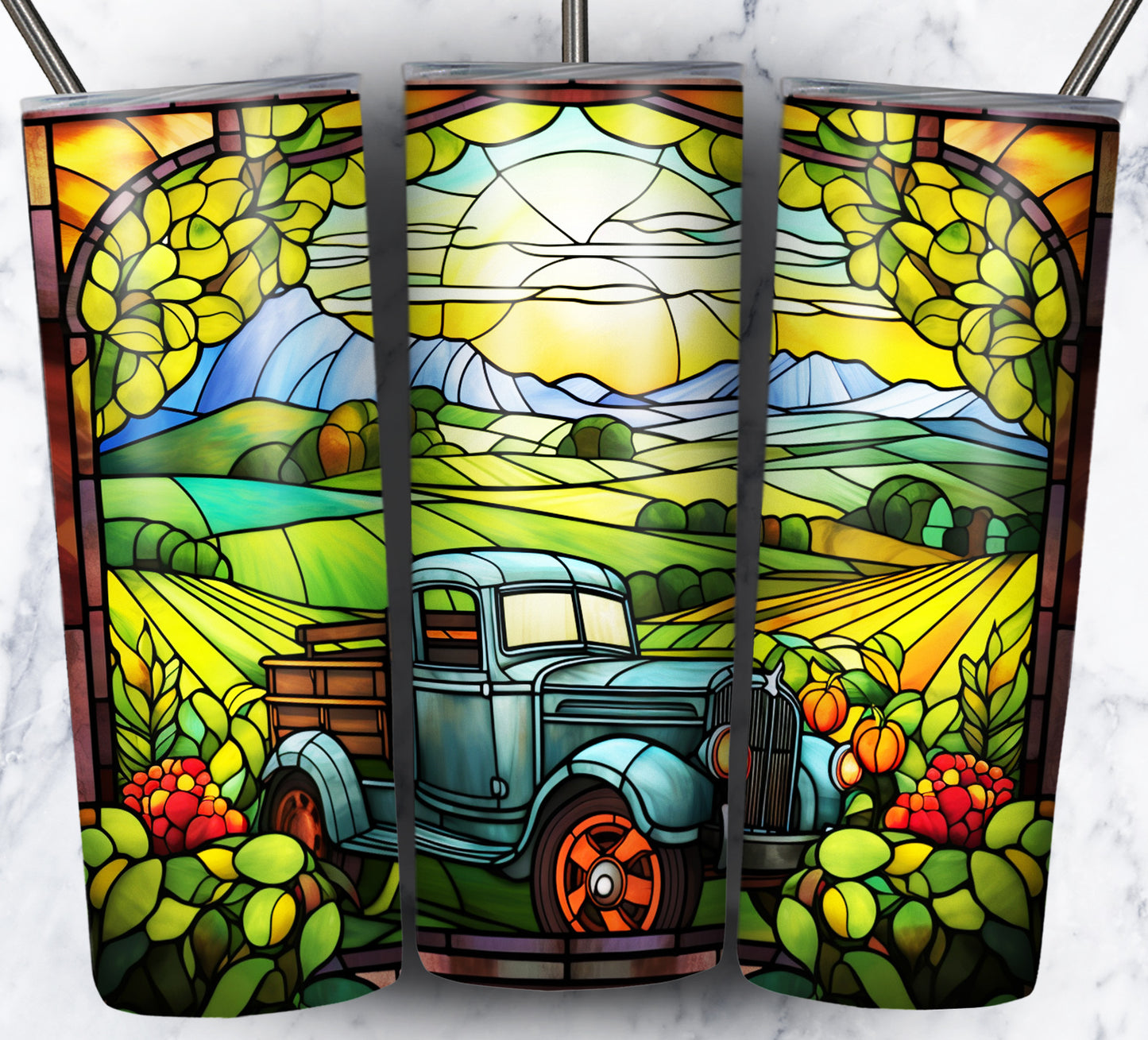 40+ Stain Glass Work Vehicles Sublimation 20oz Images Bundle