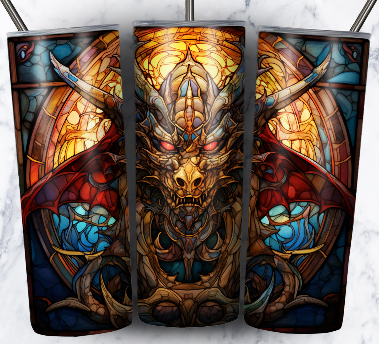 Dragon StainGlass Sublimation 20oz Tumbler Images Bundle