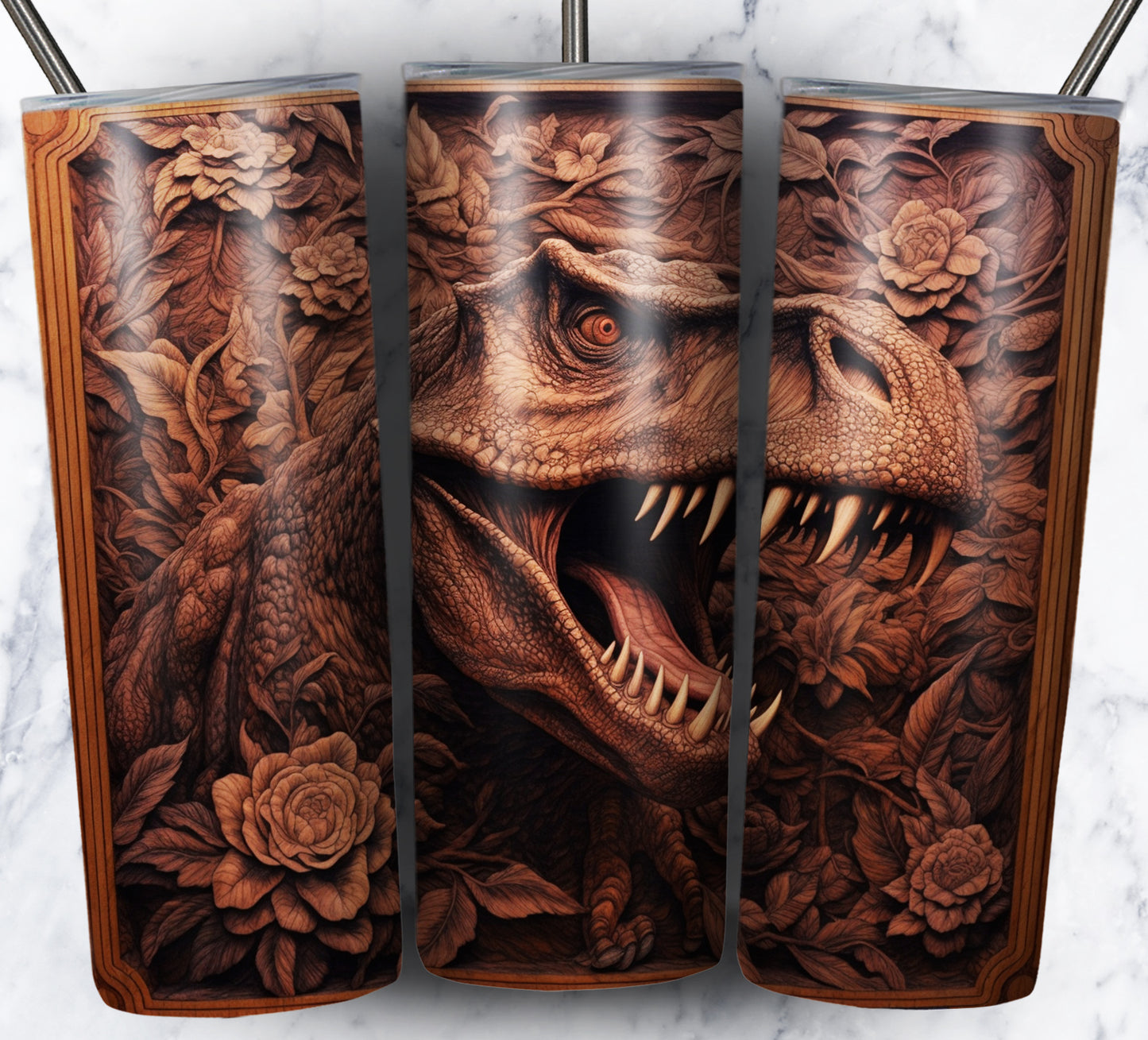 20 Wood Carved Dinos Sublimation 20oz Images Bundle