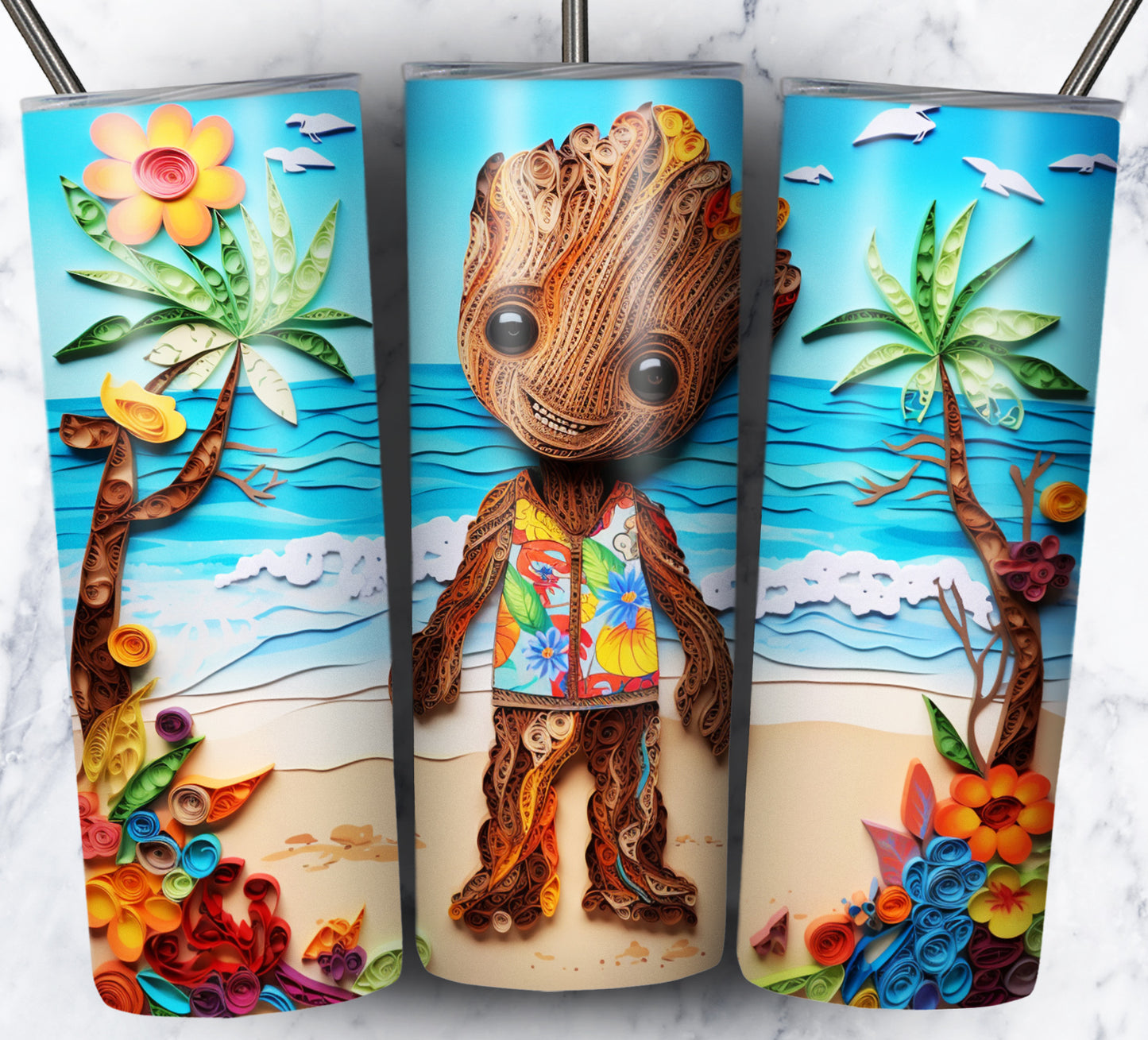 Cartoon Paper Beach Sublimation 20oz Tumbler Images Bundle