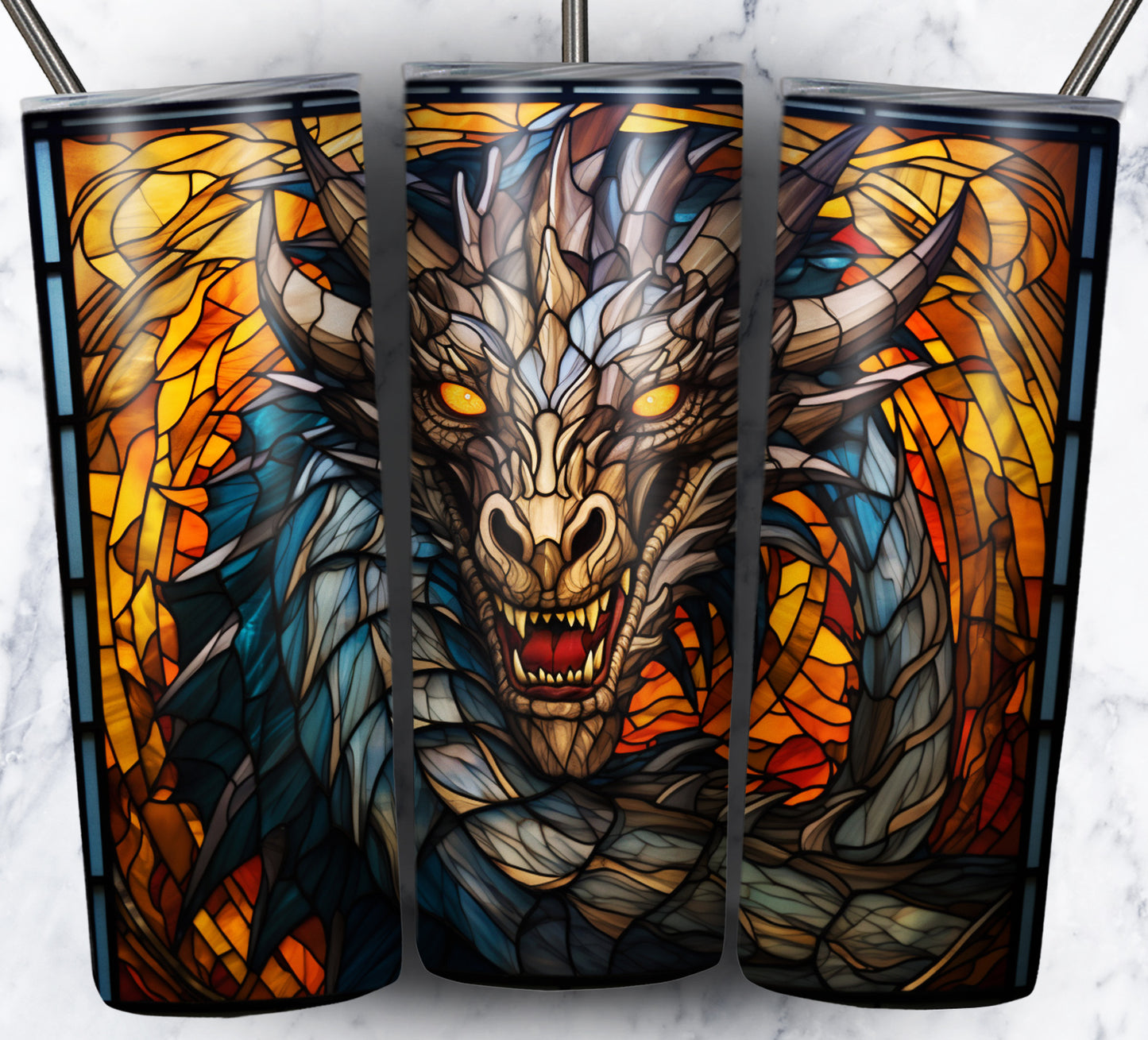 Dragon StainGlass Sublimation 20oz Tumbler Images Bundle