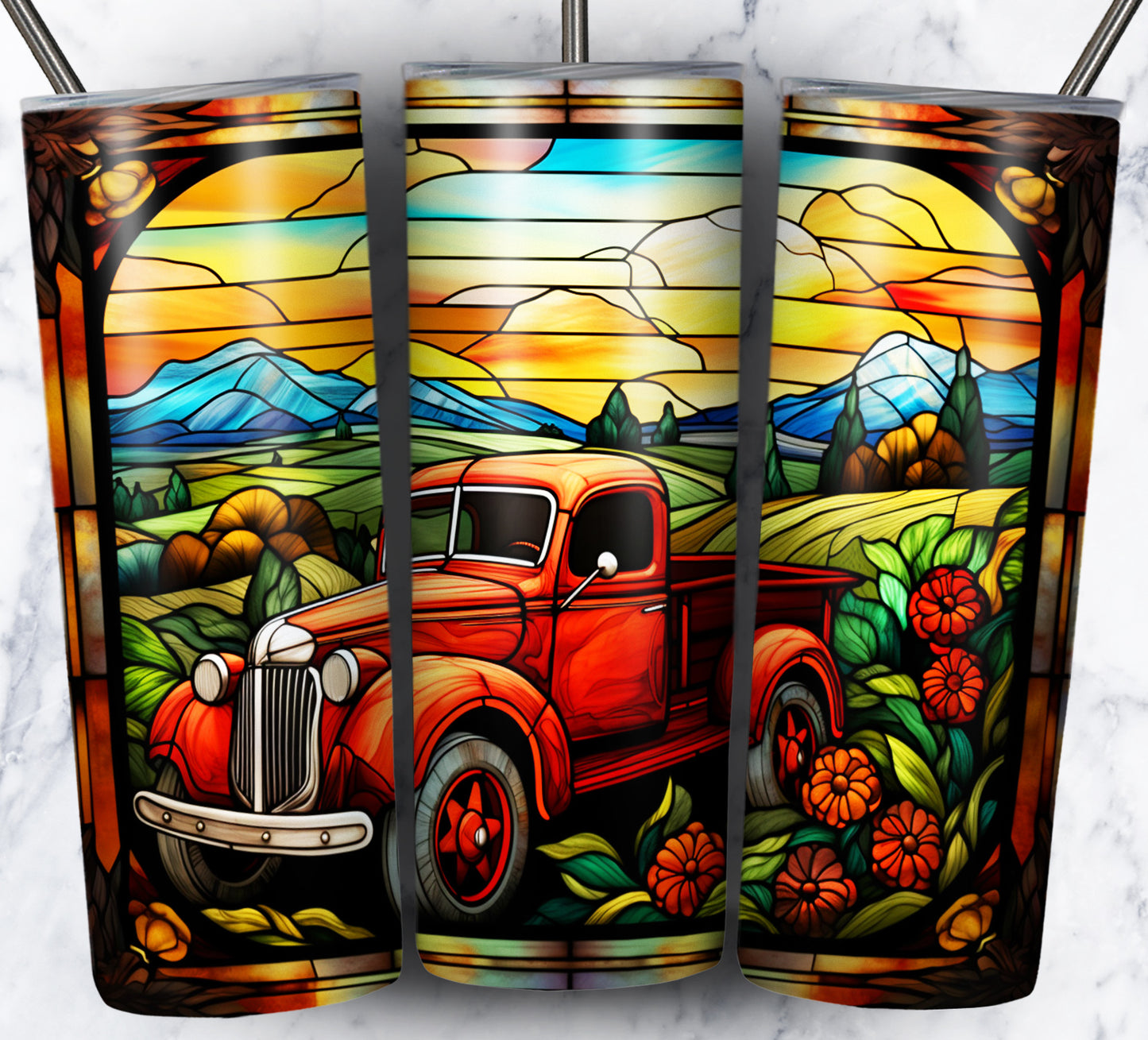 40+ Stain Glass Work Vehicles Sublimation 20oz Images Bundle