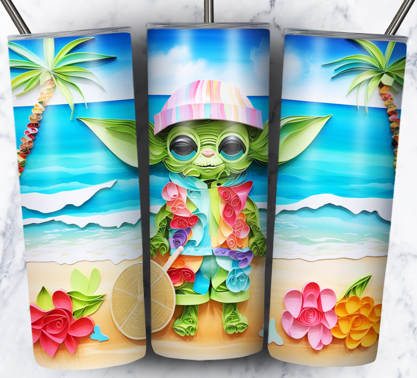 Cartoon Paper Beach Sublimation 20oz Tumbler Images Bundle