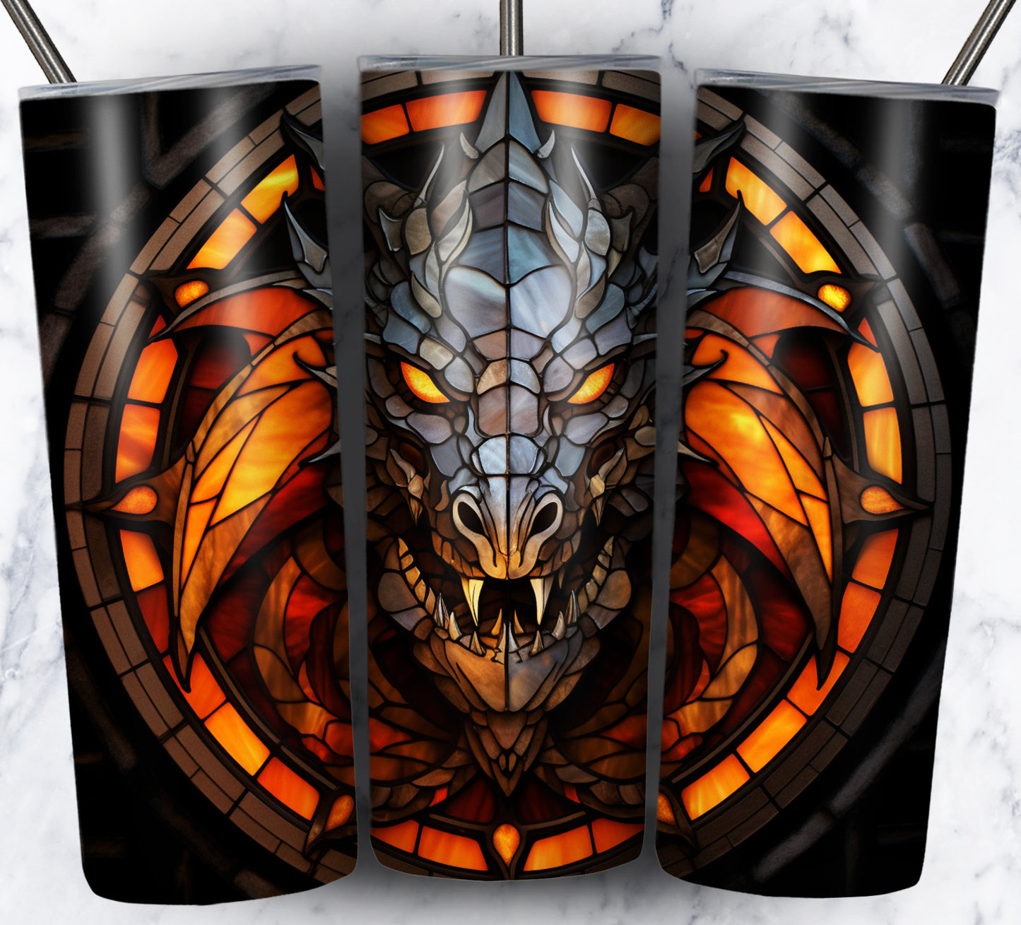 Dragon StainGlass Sublimation 20oz Tumbler Images Bundle