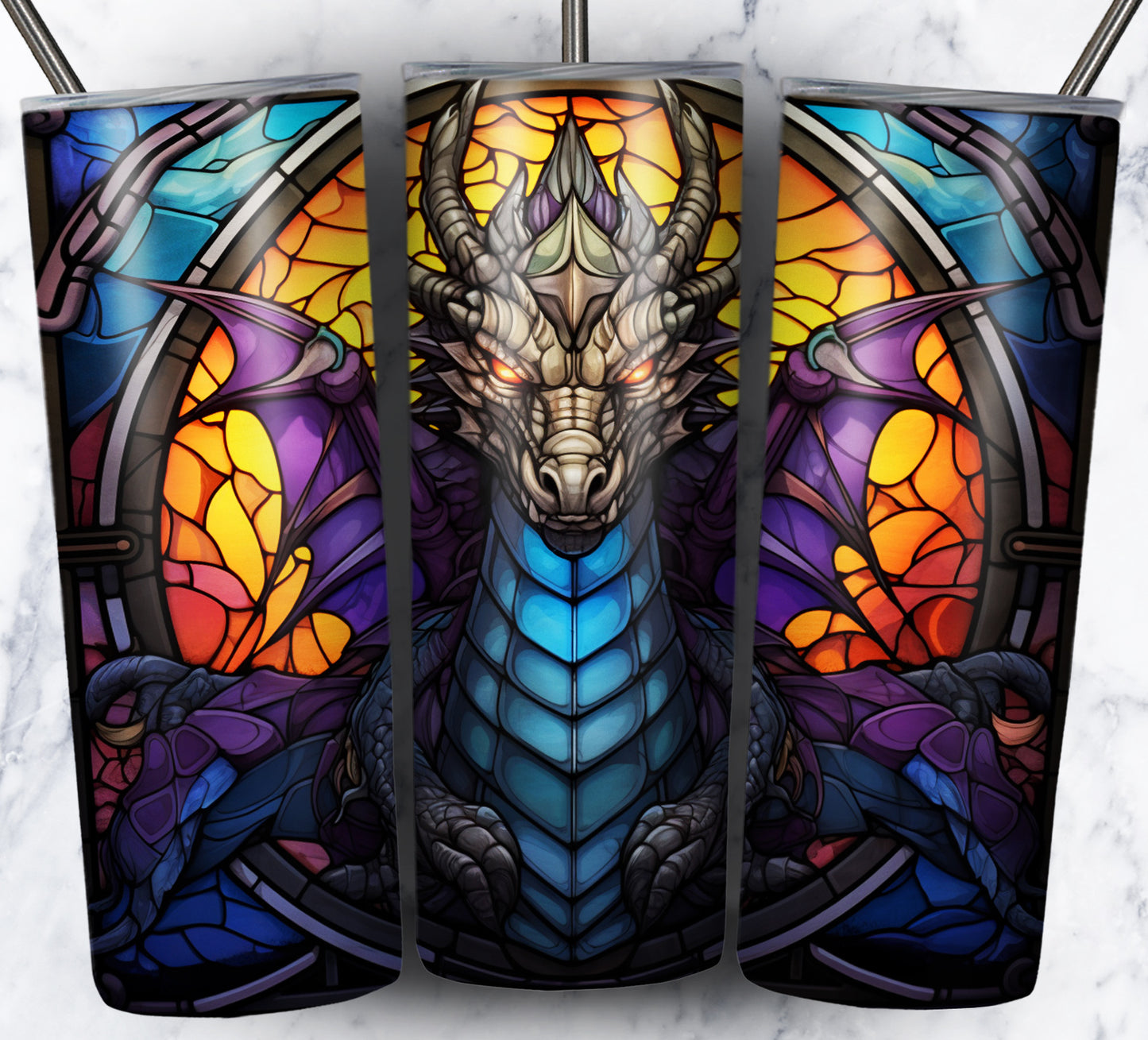 Dragon StainGlass Sublimation 20oz Tumbler Images Bundle