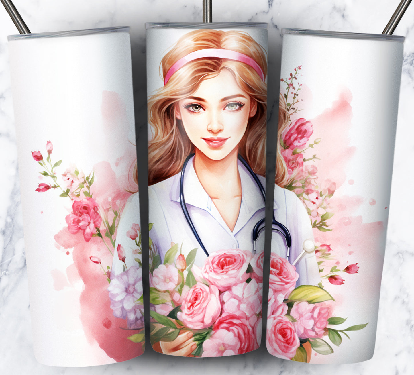 Nurse Floral Sublimation 20oz Tumbler Images Bundle