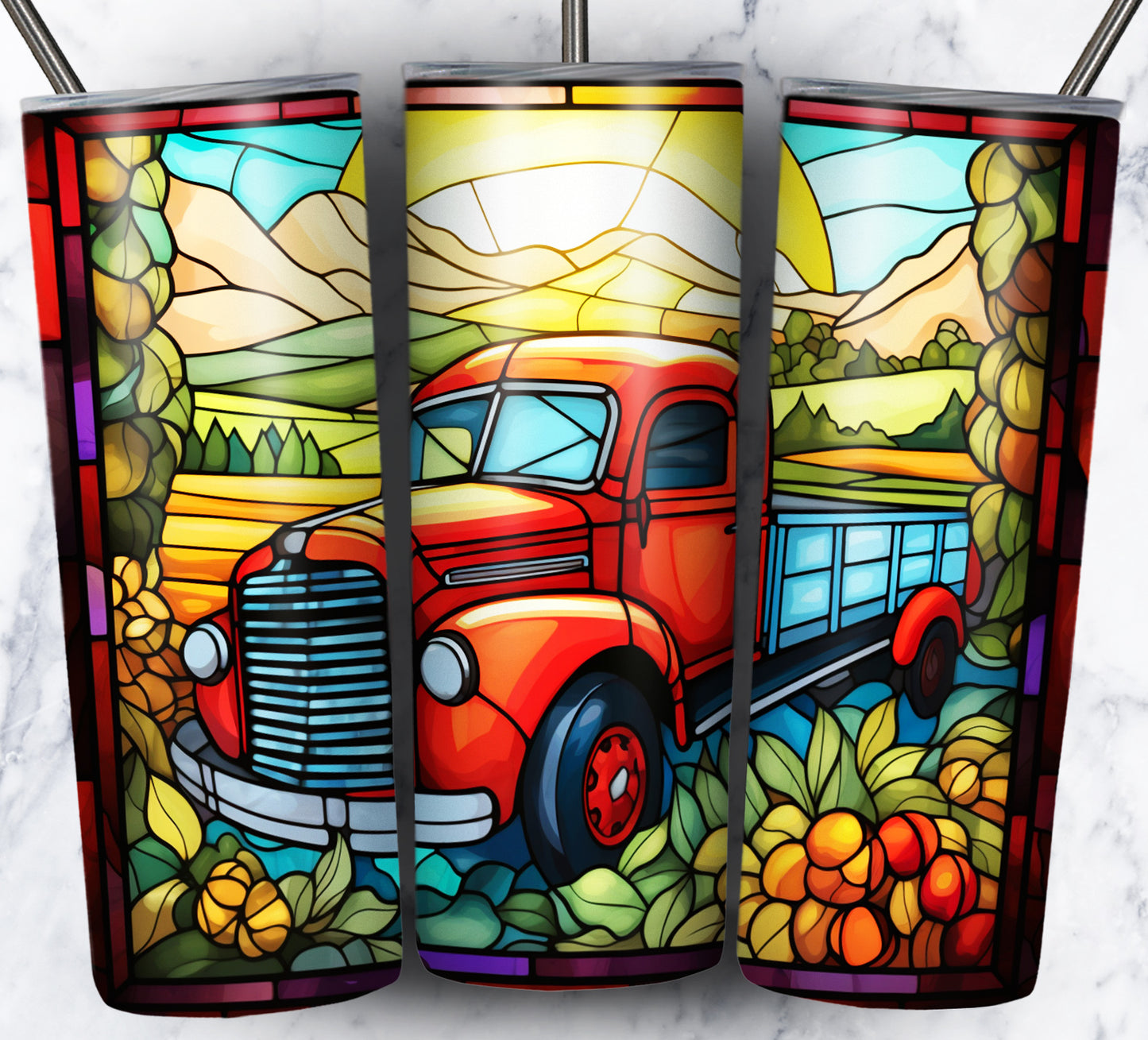 40+ Stain Glass Work Vehicles Sublimation 20oz Images Bundle