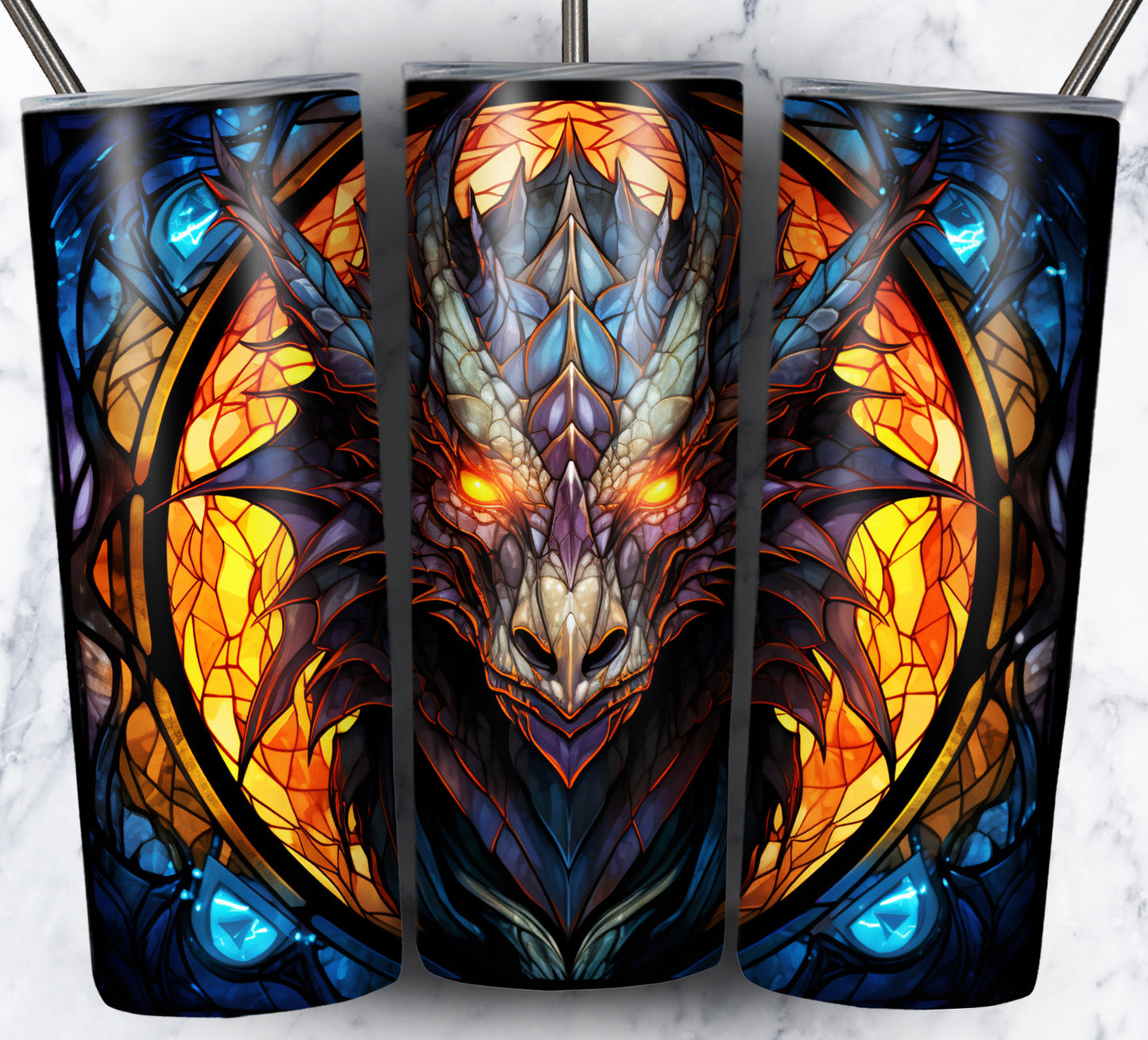 Dragon StainGlass Sublimation 20oz Tumbler Images Bundle