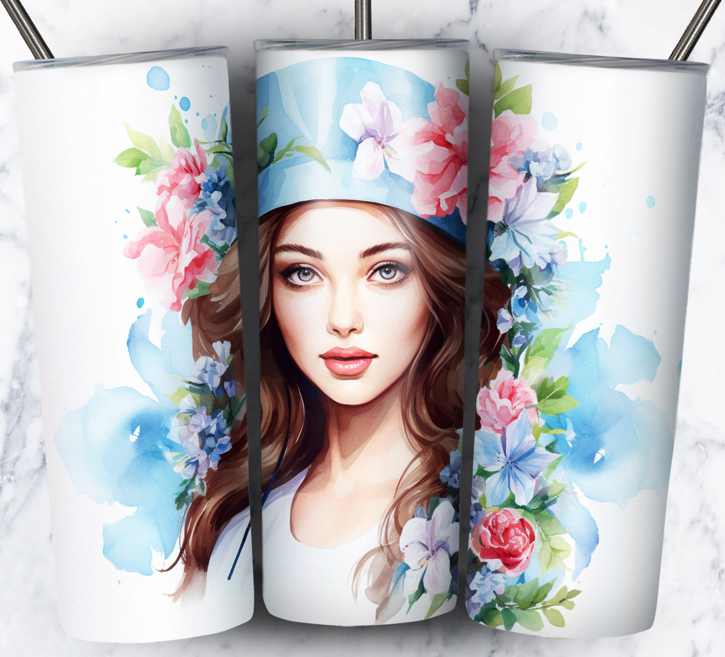 Nurse Floral Sublimation 20oz Tumbler Images Bundle