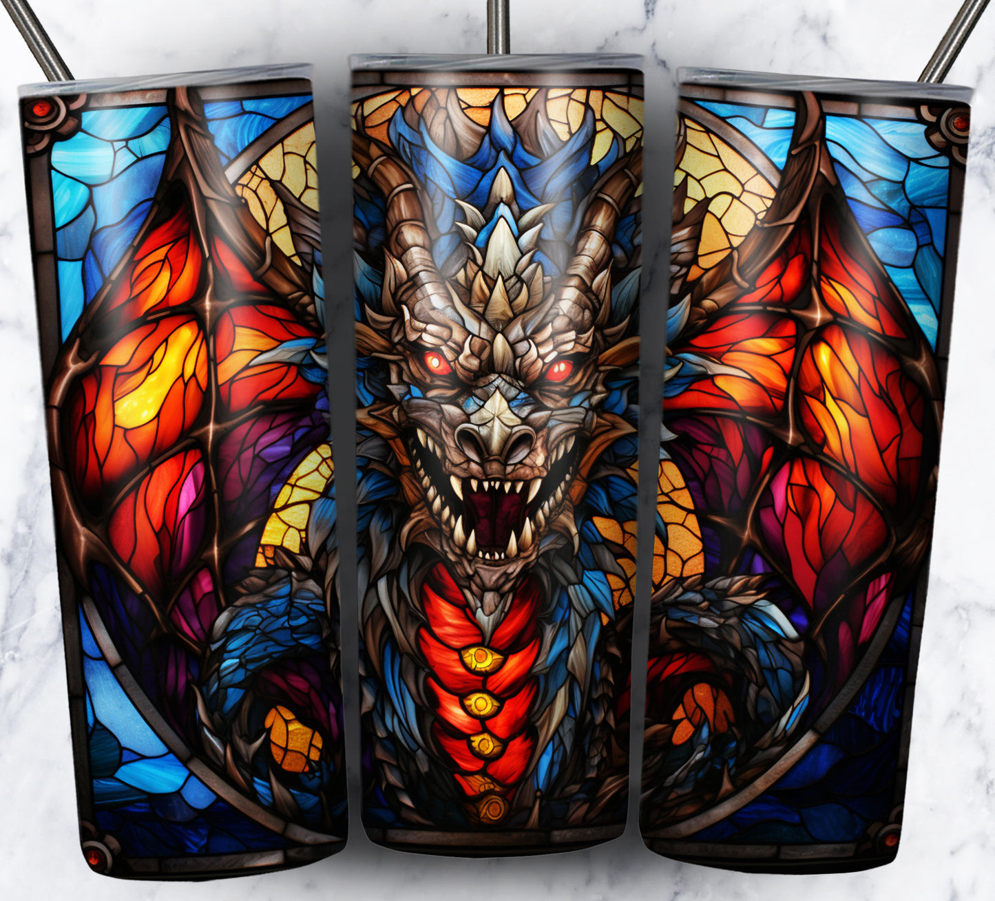 Dragon StainGlass Sublimation 20oz Tumbler Images Bundle