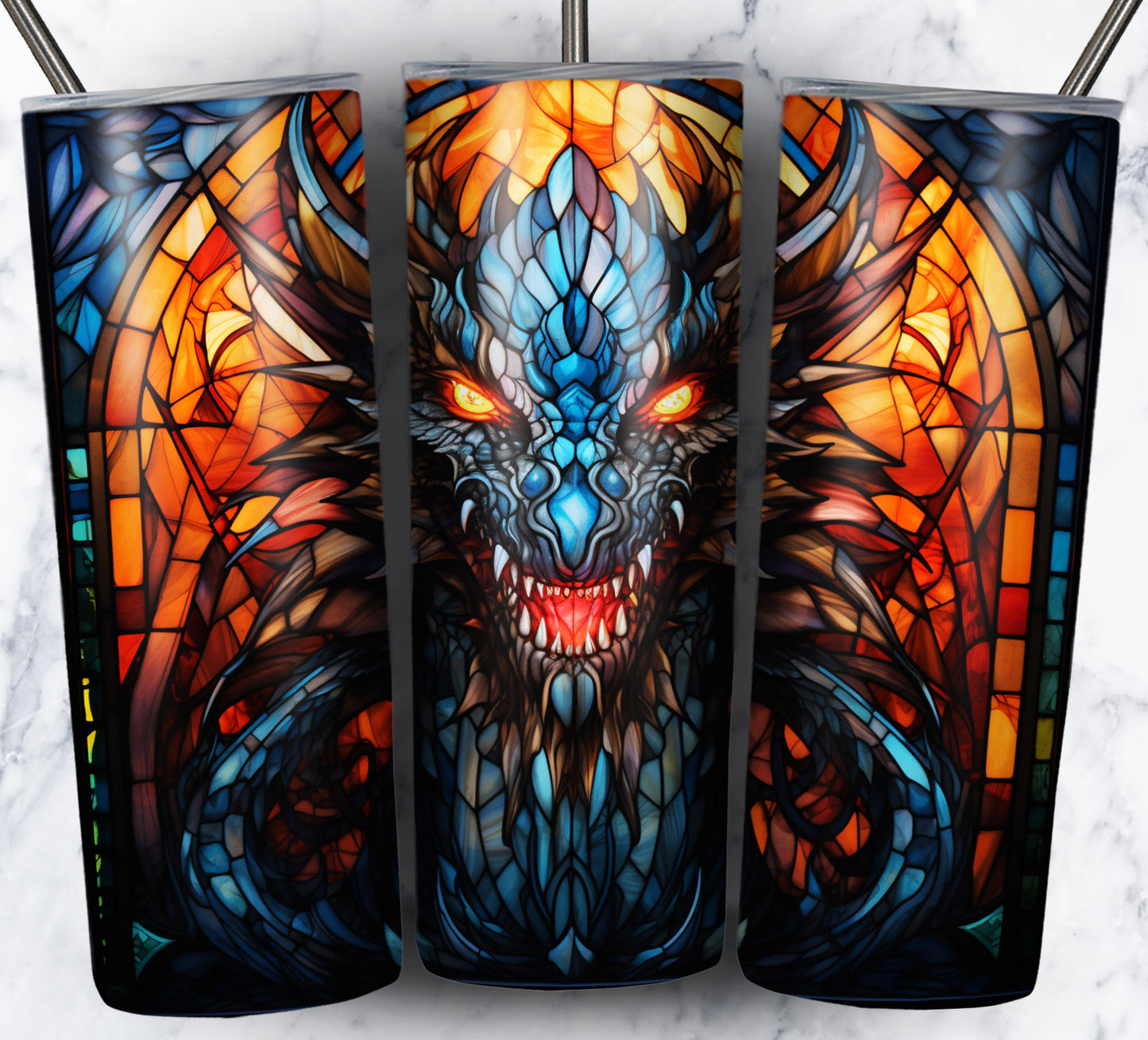 Dragon StainGlass Sublimation 20oz Tumbler Images Bundle