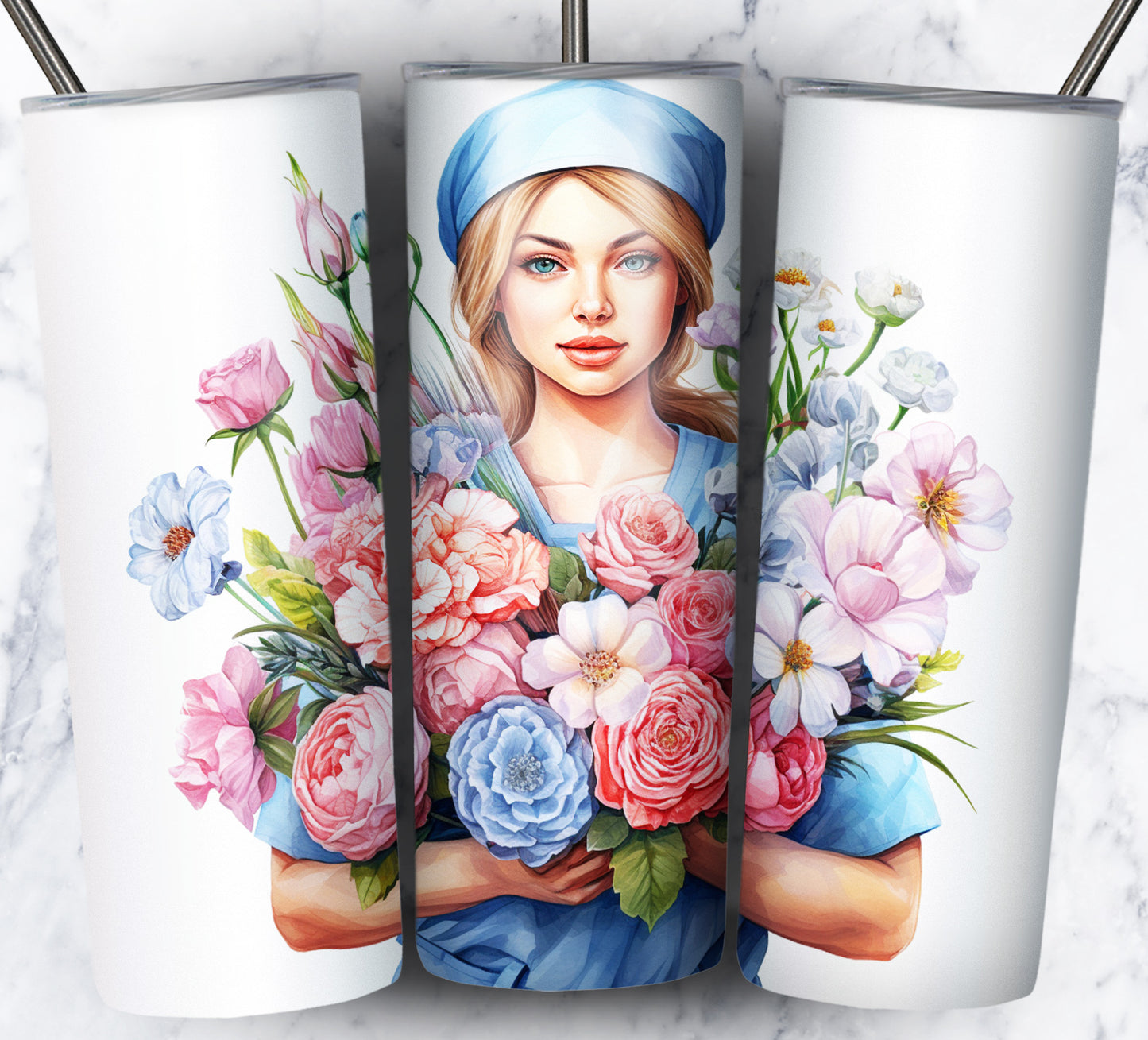 Nurse Floral Sublimation 20oz Tumbler Images Bundle