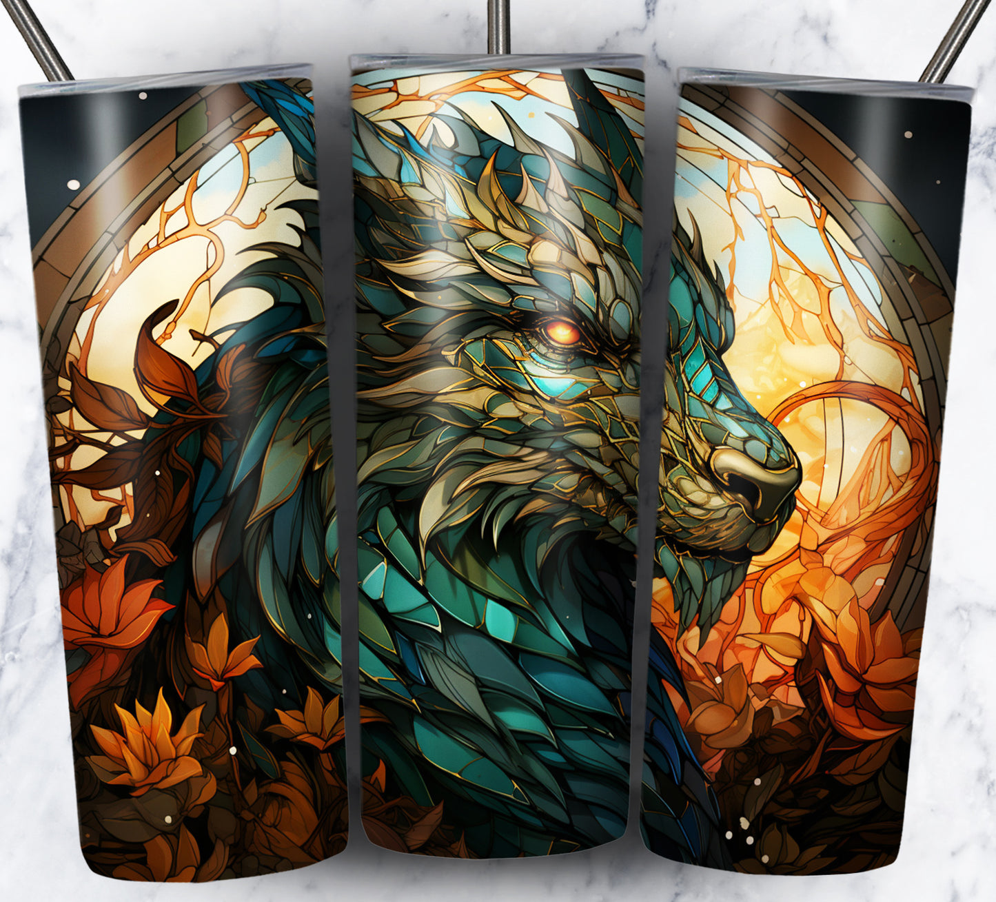 Dragon StainGlass Sublimation 20oz Tumbler Images Bundle