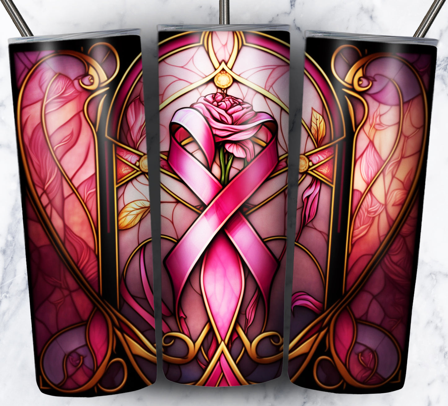 40+ Stain Glass Breast Cancer Sublimation 20oz Images Bundle