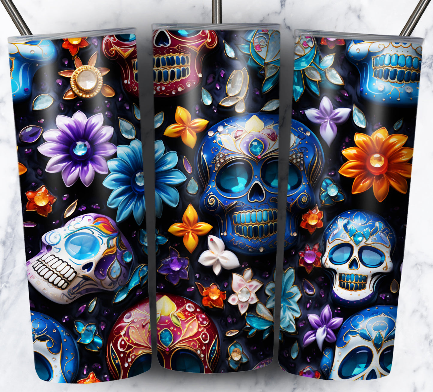 Skull Gems Sublimation 20oz Tumbler Images Bundle