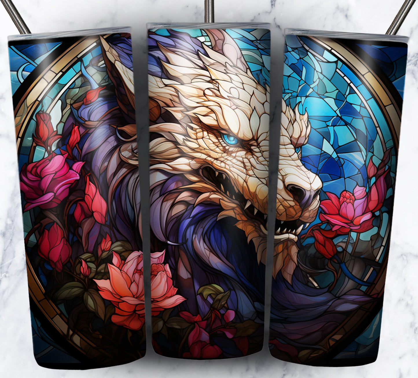 Dragon StainGlass Sublimation 20oz Tumbler Images Bundle