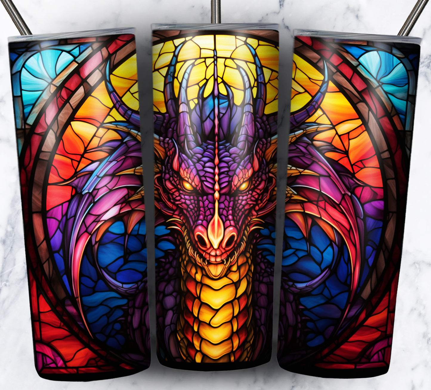 Dragon StainGlass Sublimation 20oz Tumbler Images Bundle