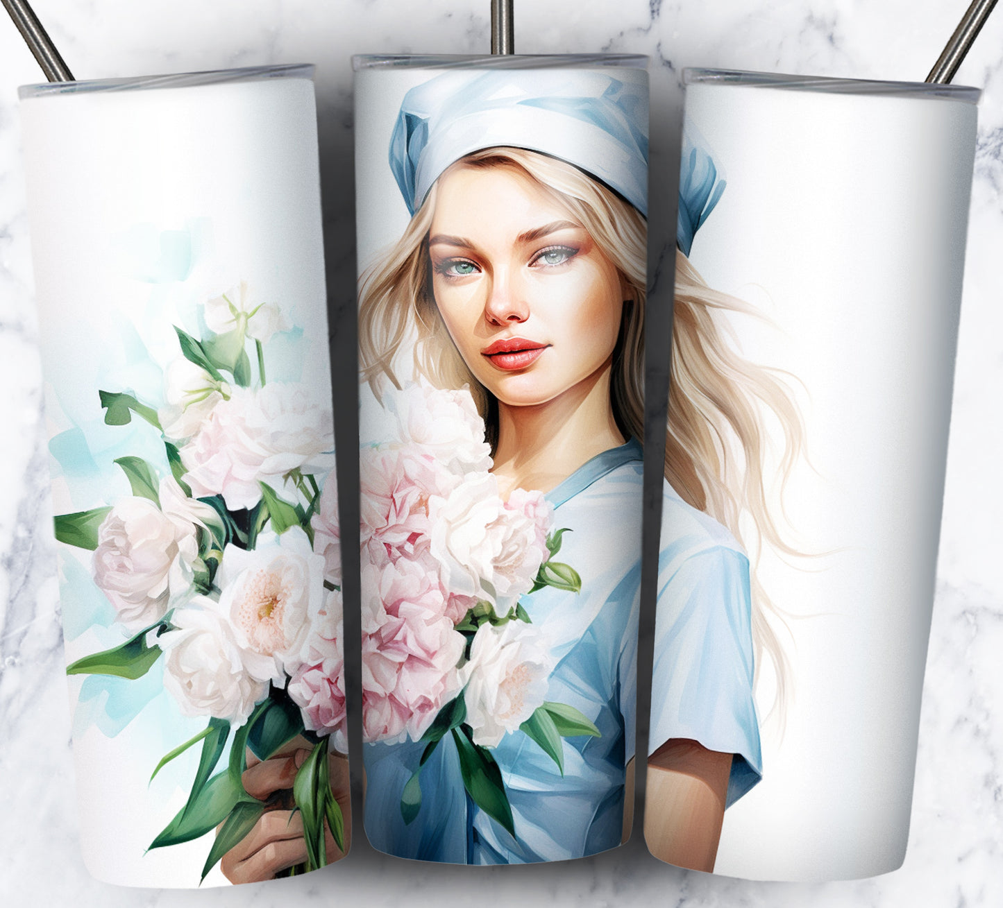 Nurse Floral Sublimation 20oz Tumbler Images Bundle