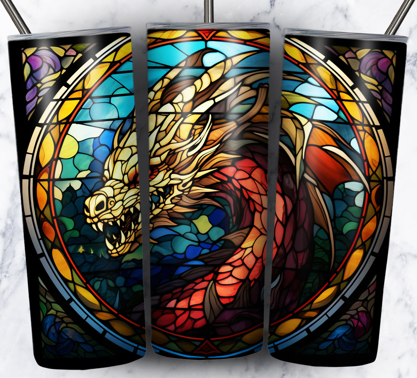 Dragon StainGlass Sublimation 20oz Tumbler Images Bundle