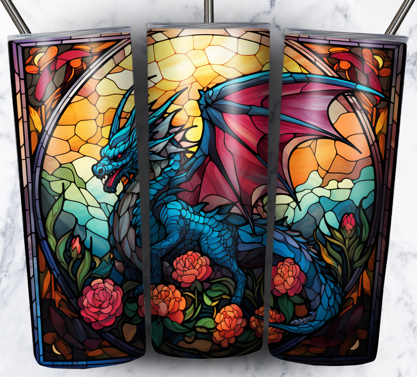 Dragon StainGlass Sublimation 20oz Tumbler Images Bundle