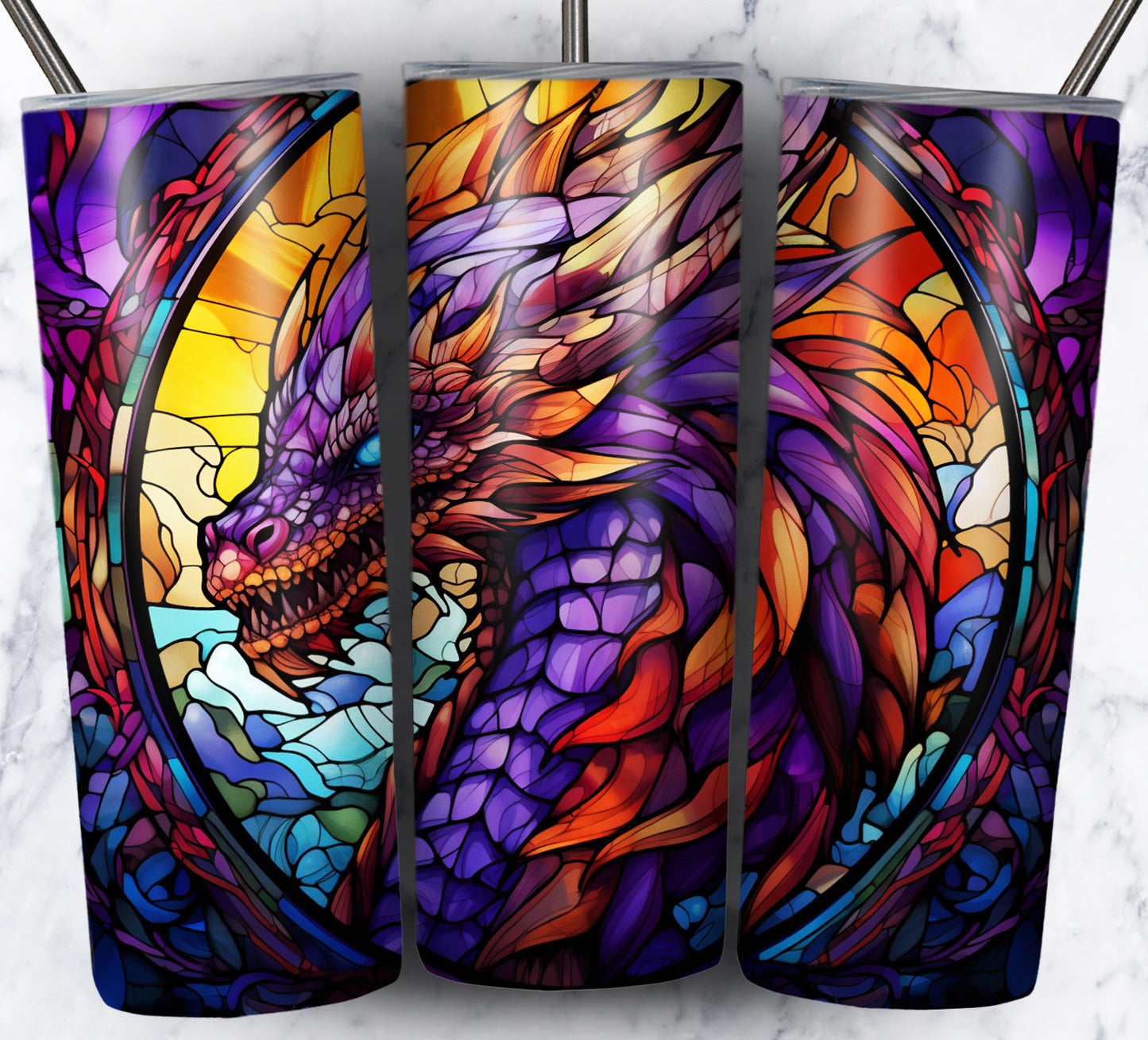 Dragon StainGlass Sublimation 20oz Tumbler Images Bundle