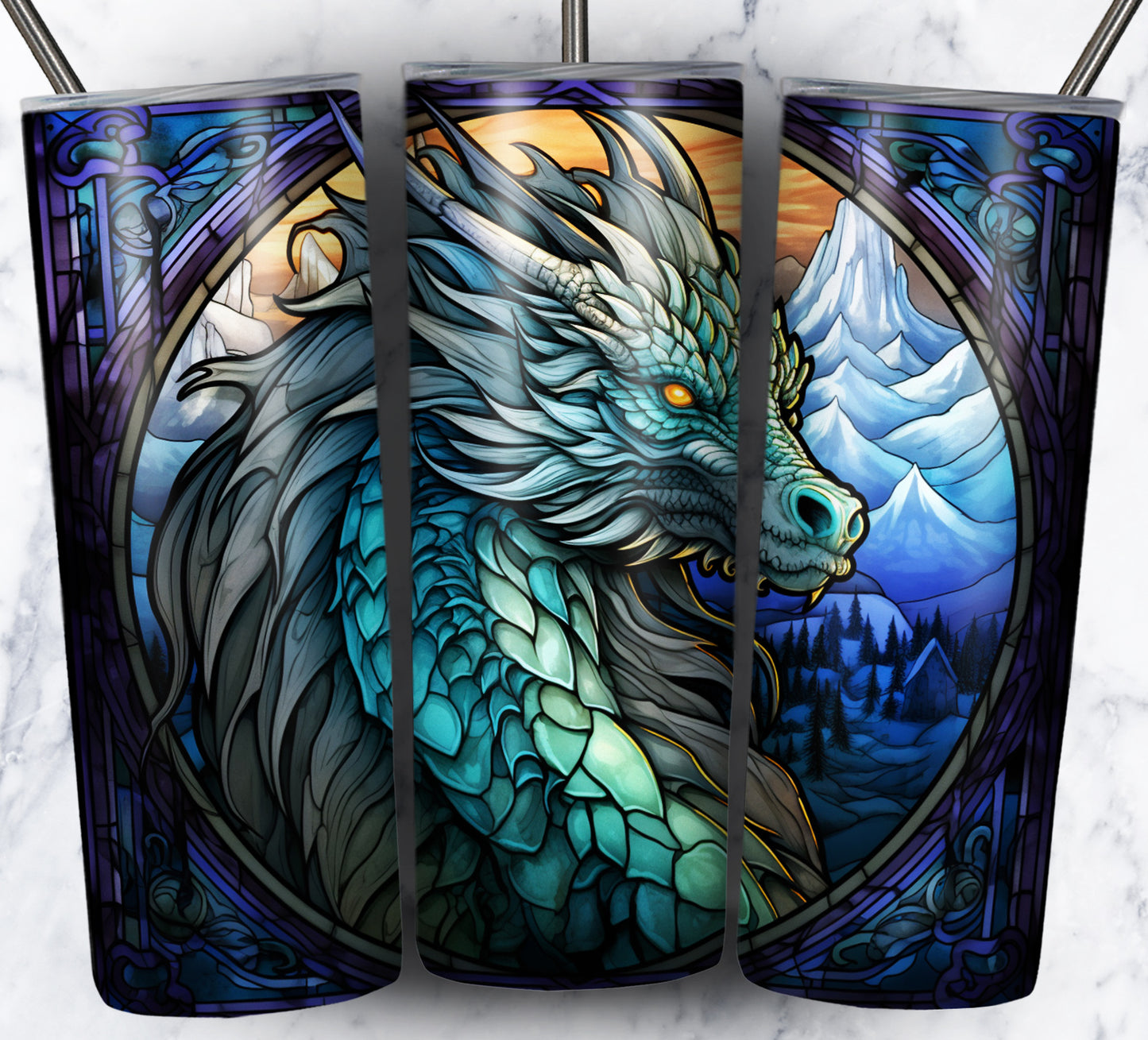 Dragon StainGlass Sublimation 20oz Tumbler Images Bundle