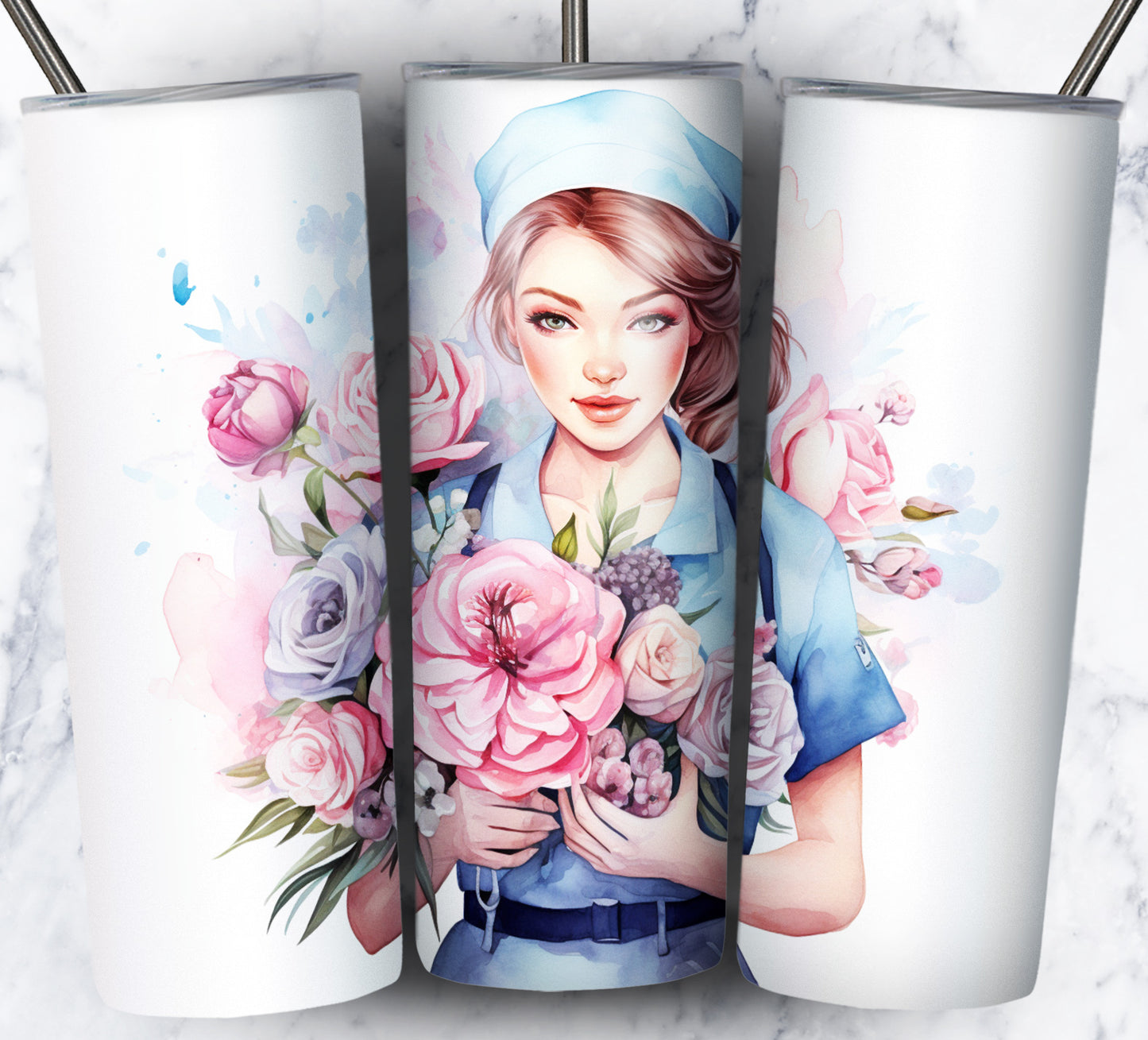 Nurse Floral Sublimation 20oz Tumbler Images Bundle